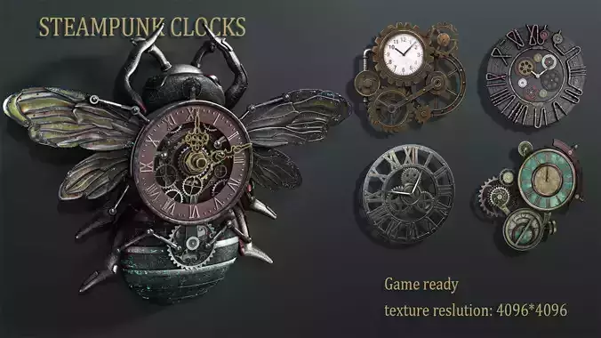 steampunk wall clocks 3D Model Collection
