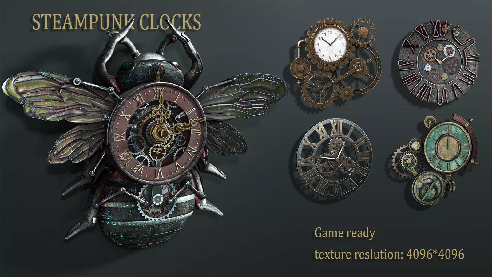 steampunk wall clocks 3D Model Collection_0