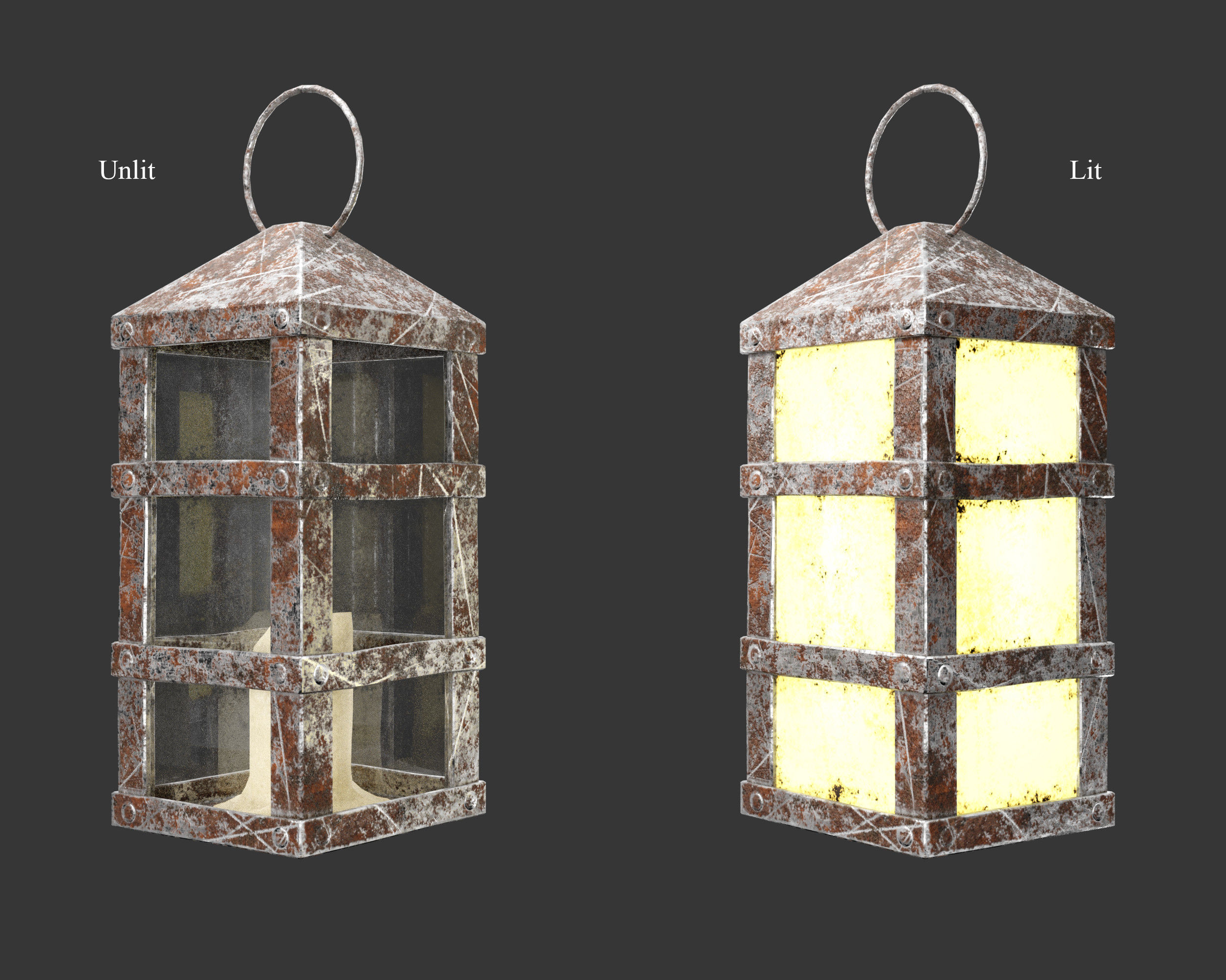 Medieval Crude Lighting Lantern Low-poly 3D model_2