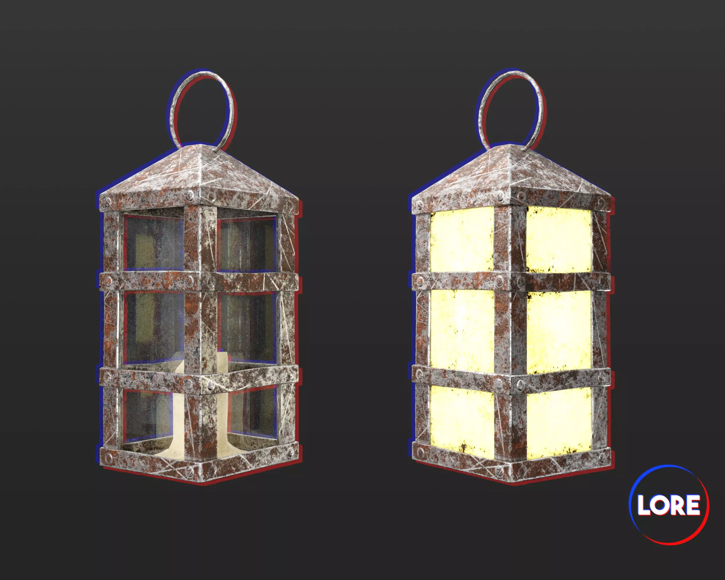Medieval Crude Lighting Lantern Low-poly 3D model_0