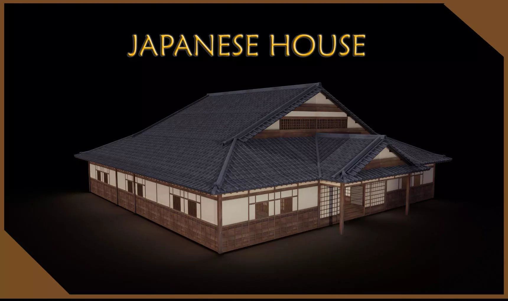 Japanese traditional House Model with Interior Low-poly 3D model_0