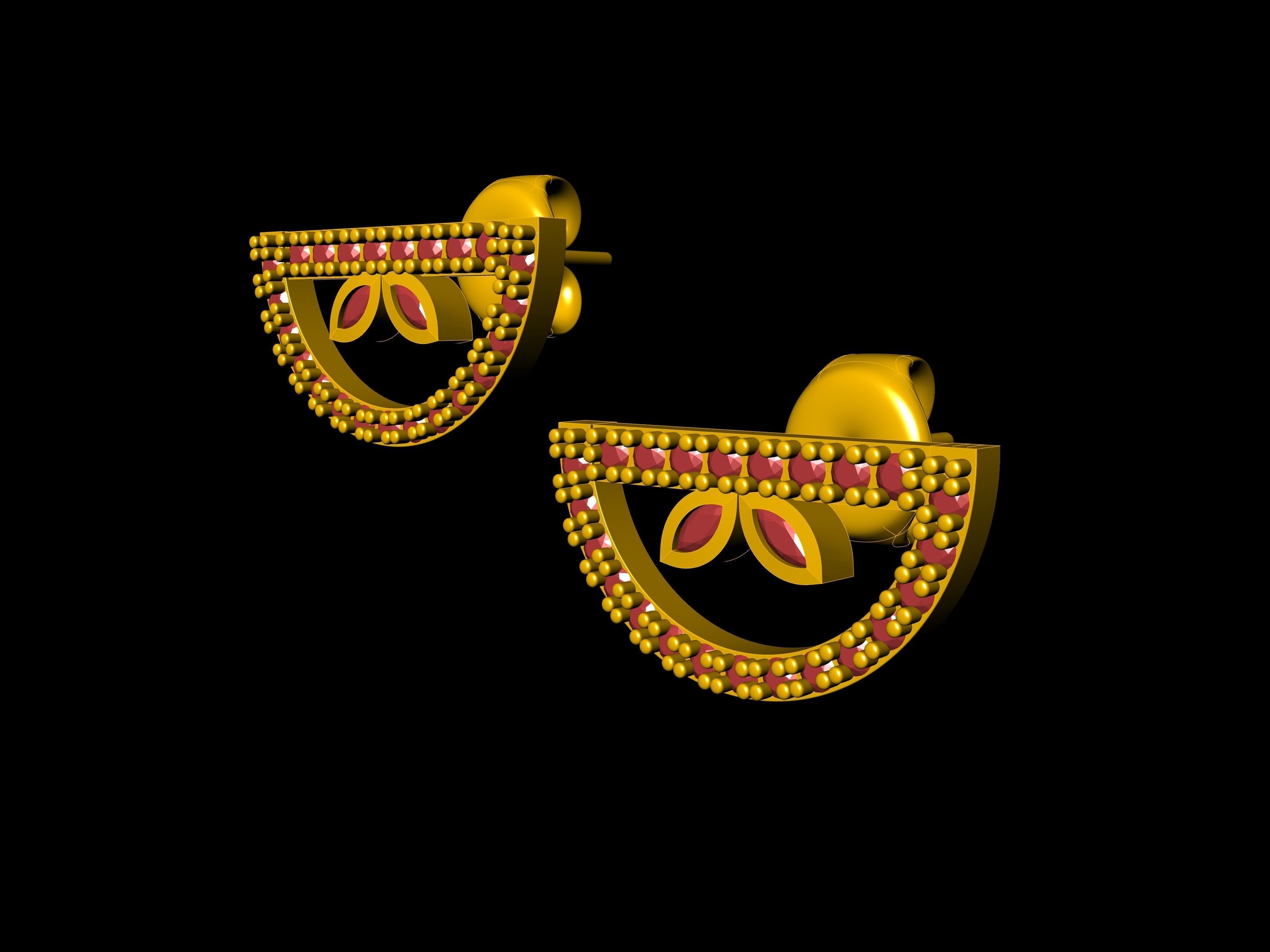 half circle diamond earrings stl verified 3D print model_11