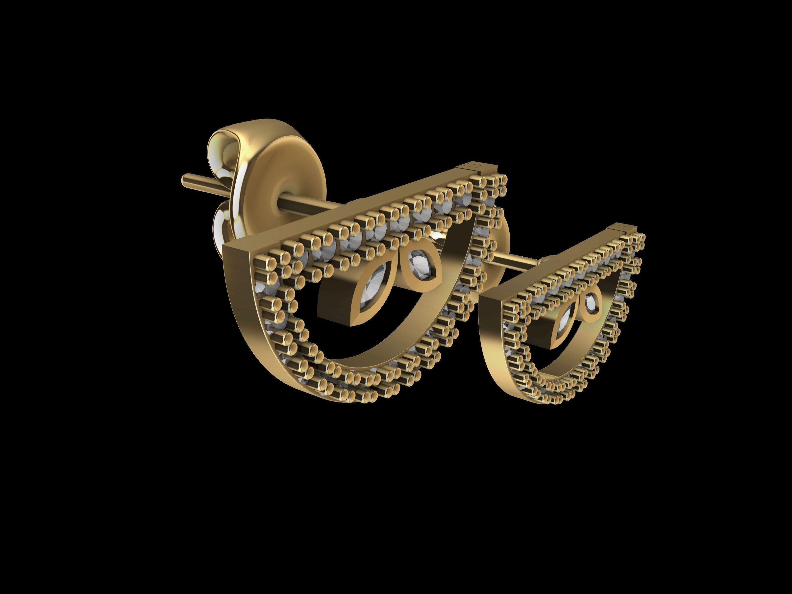 half circle diamond earrings stl verified 3D print model_6