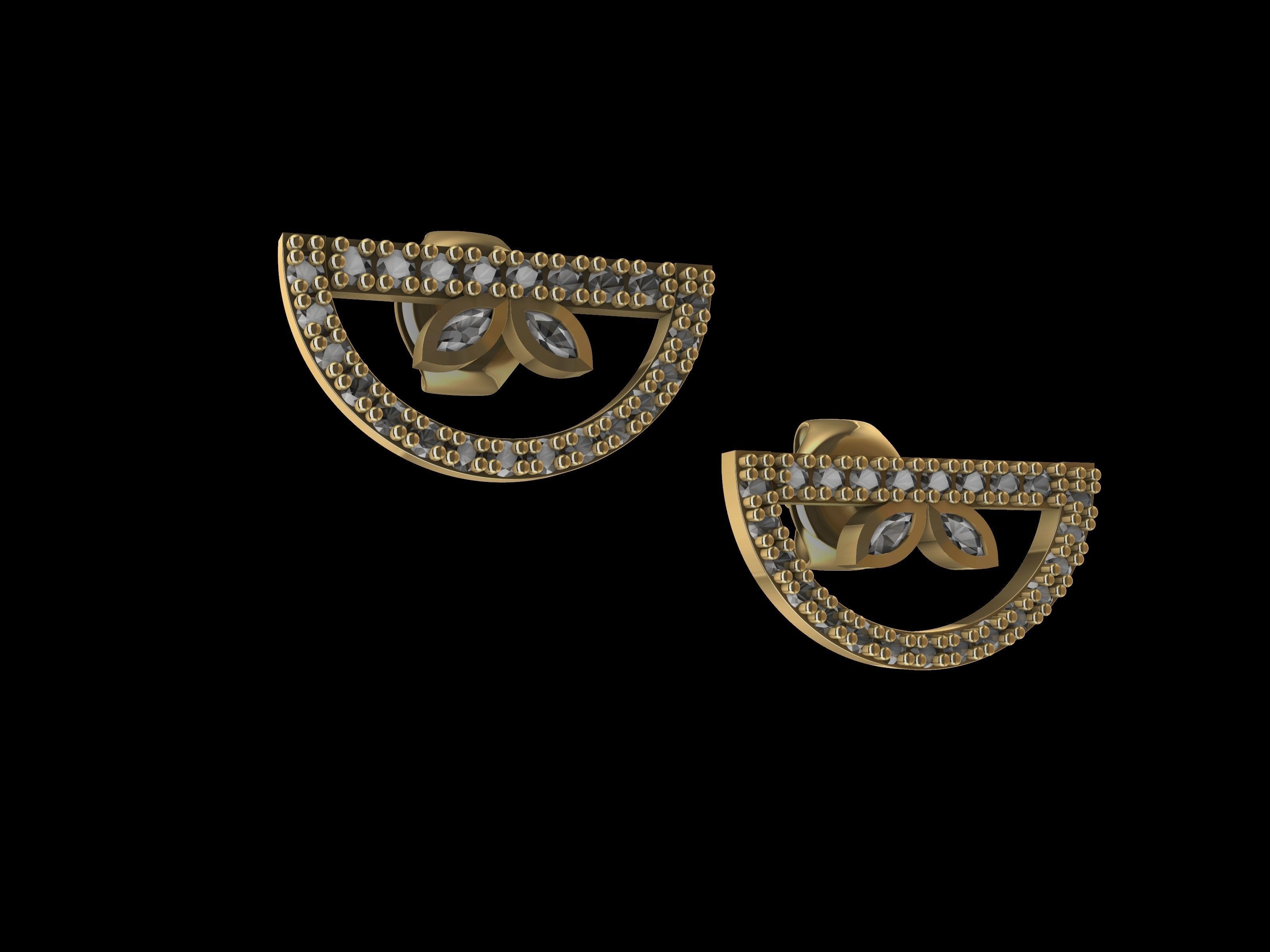 half circle diamond earrings stl verified 3D print model_8