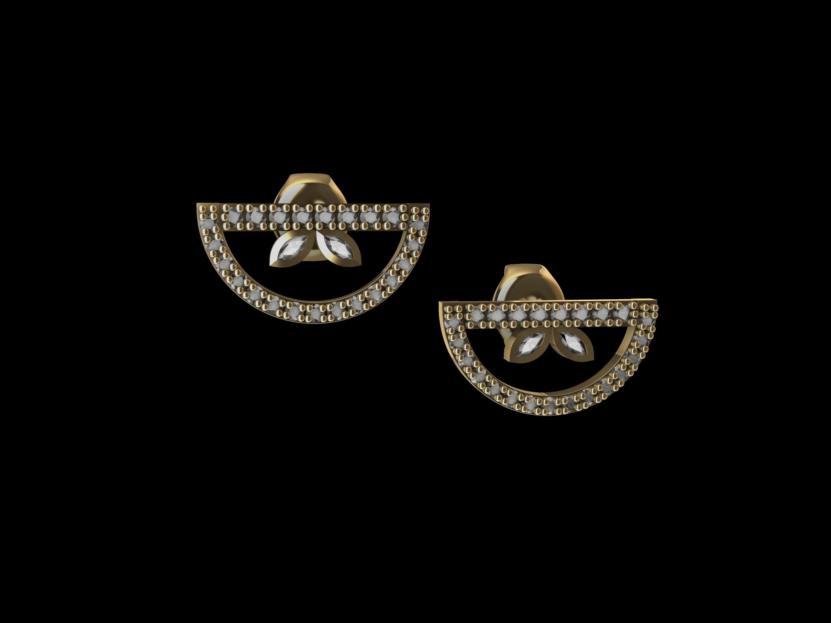 half circle diamond earrings stl verified 3D print model_3