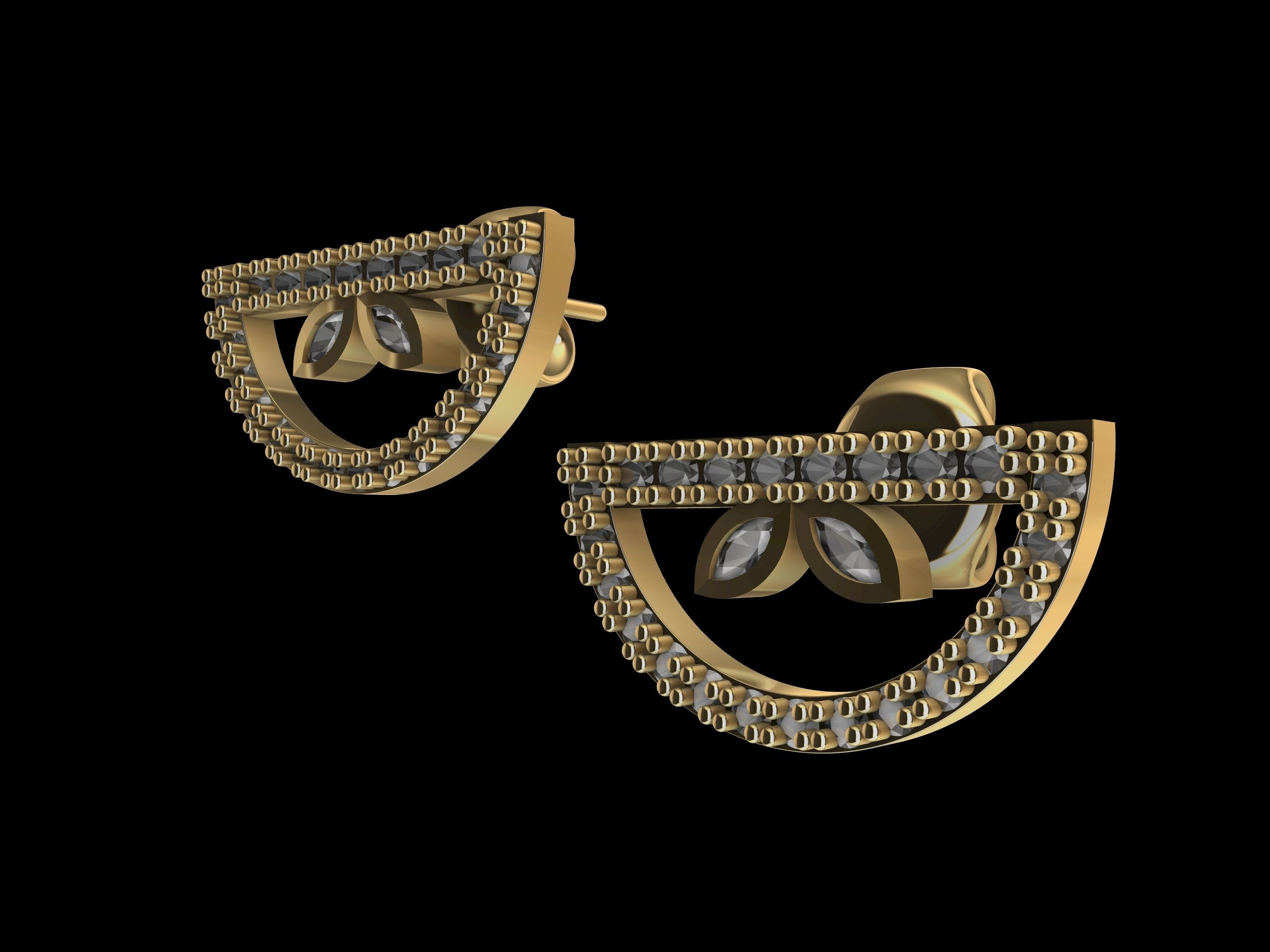 half circle diamond earrings stl verified 3D print model_4
