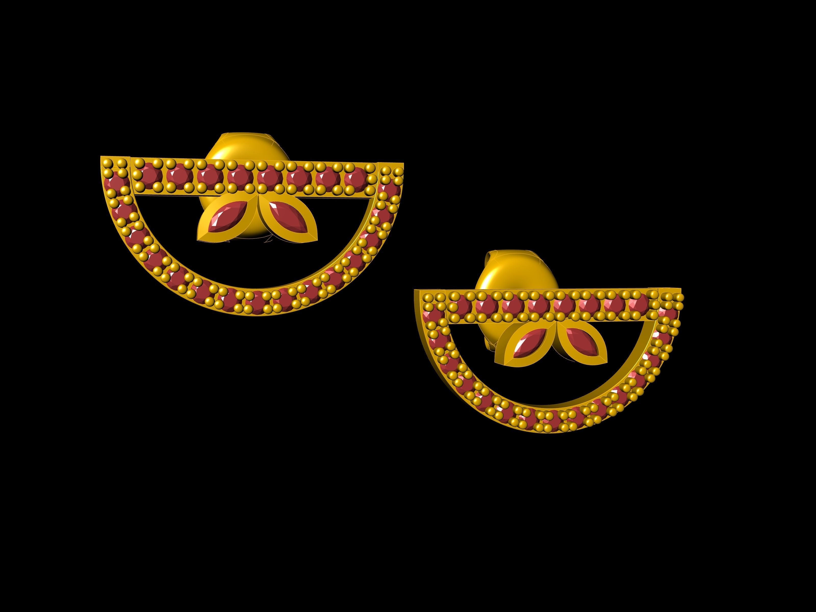 half circle diamond earrings stl verified 3D print model_1