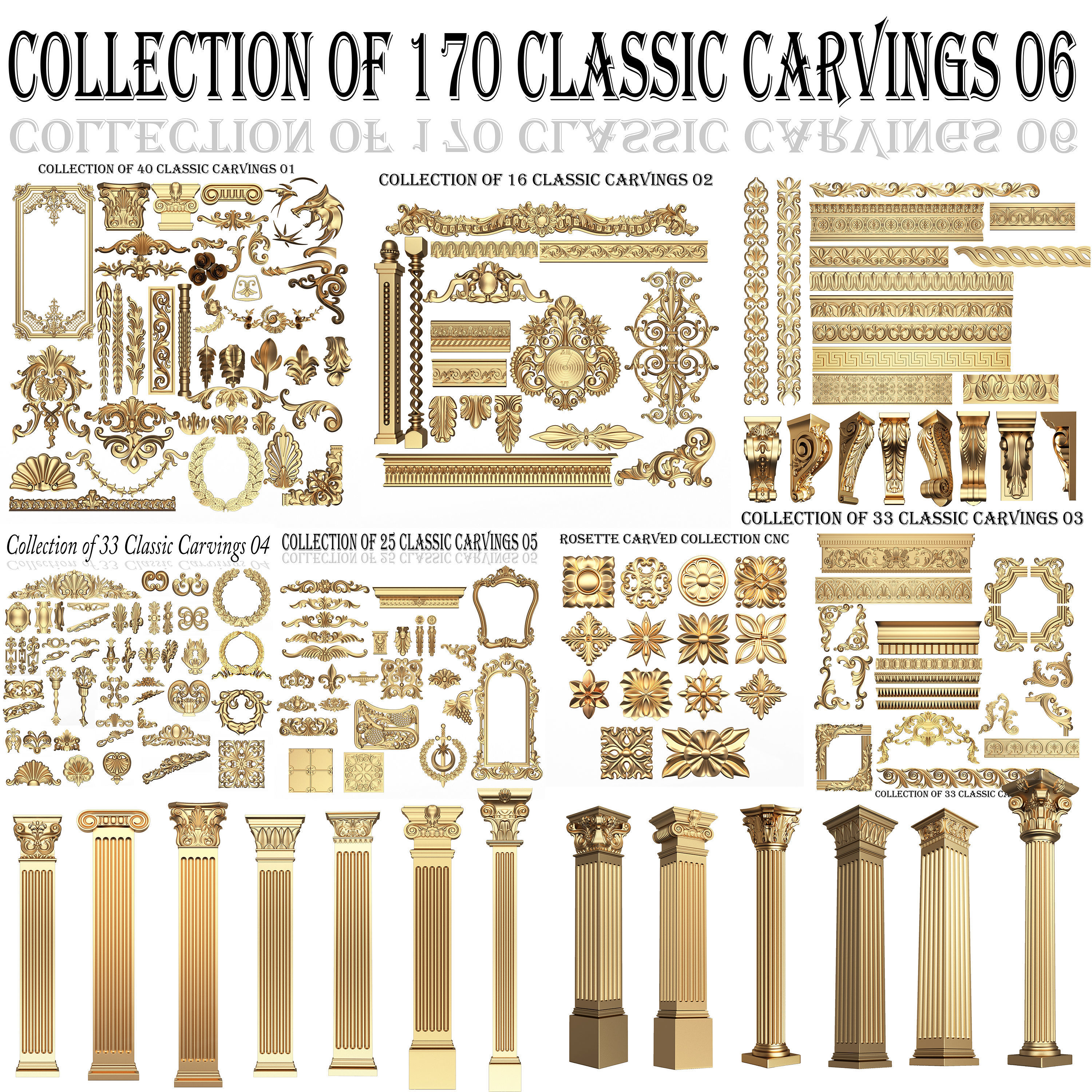 Collection of 170 Classic Carvings 06 Low-poly 3D model_0