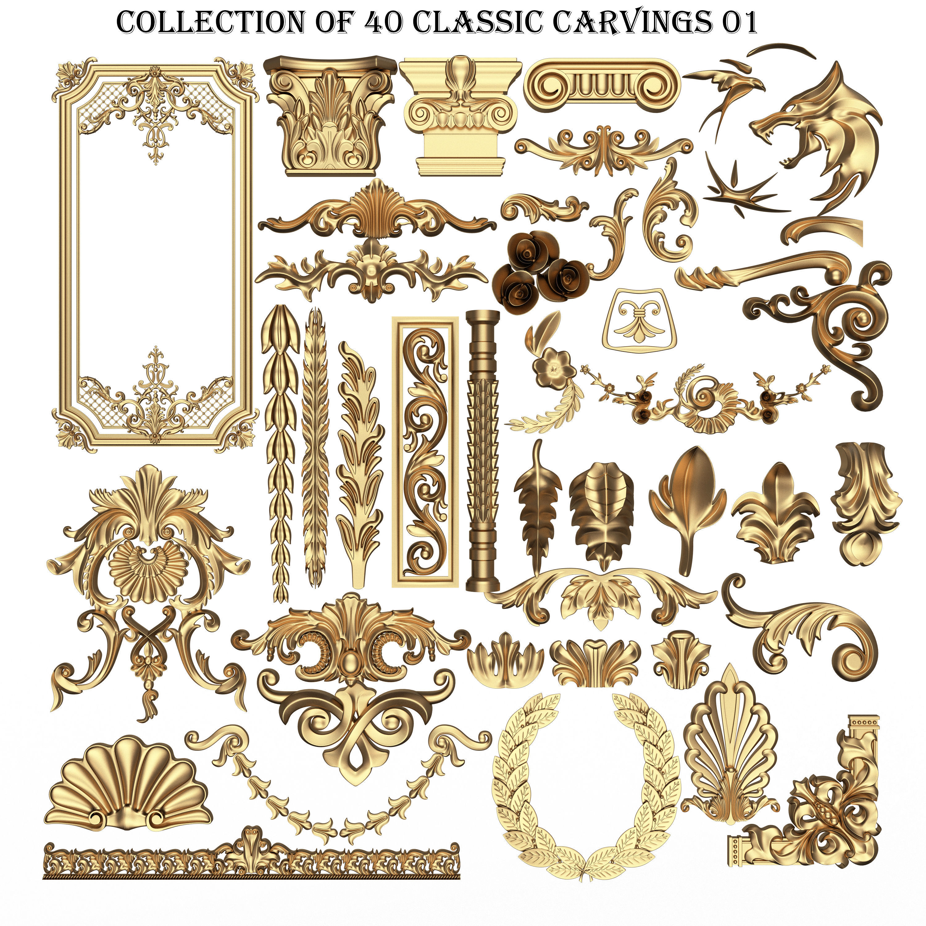 Collection of 170 Classic Carvings 06 Low-poly 3D model_6