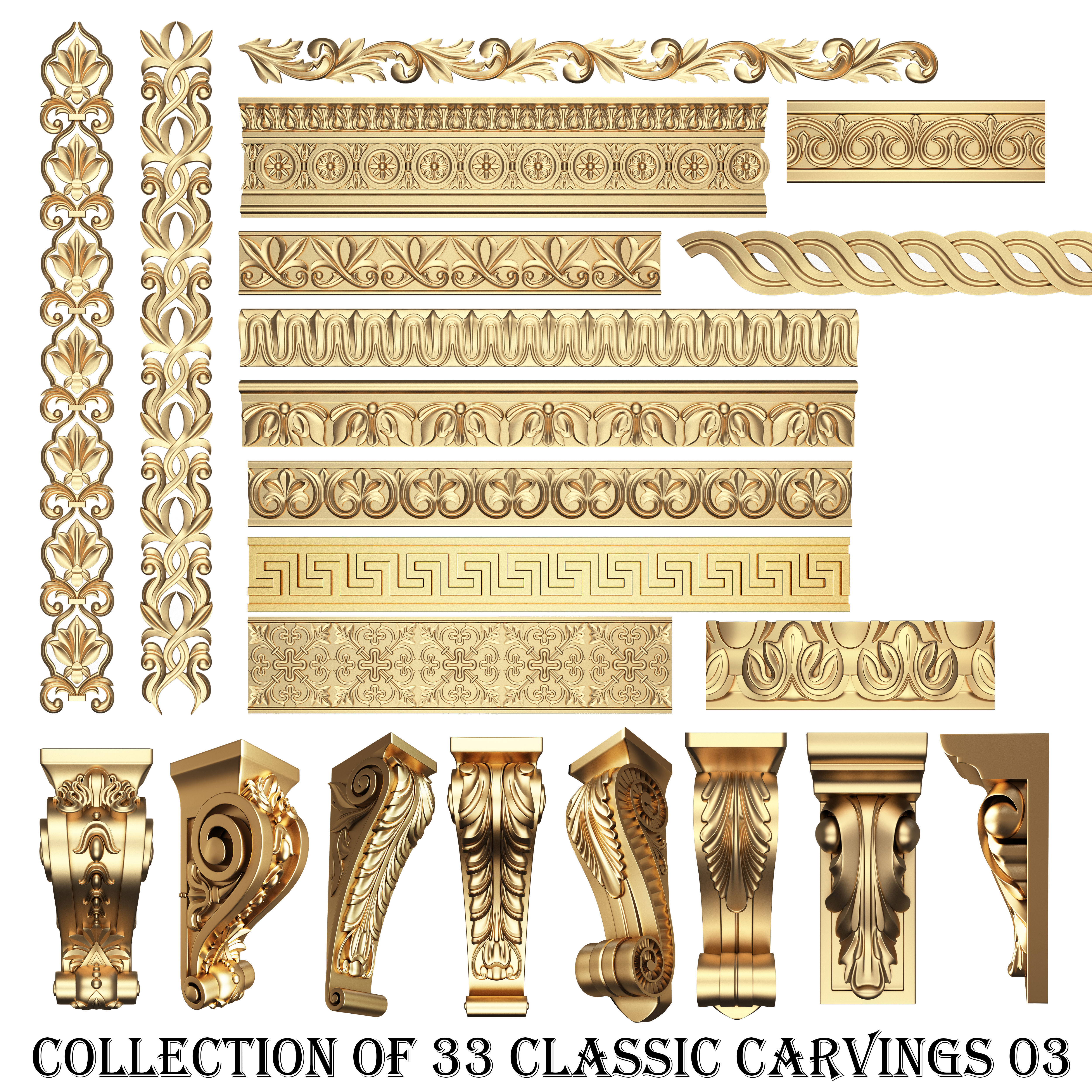 Collection of 170 Classic Carvings 06 Low-poly 3D model_3