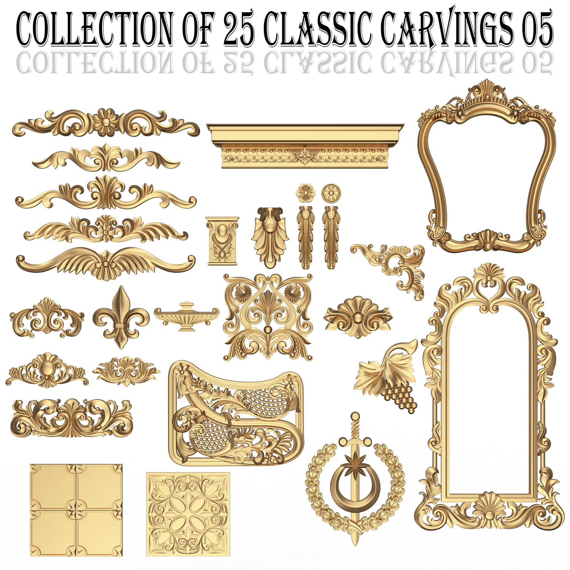 Collection of 170 Classic Carvings 06 Low-poly 3D model_2