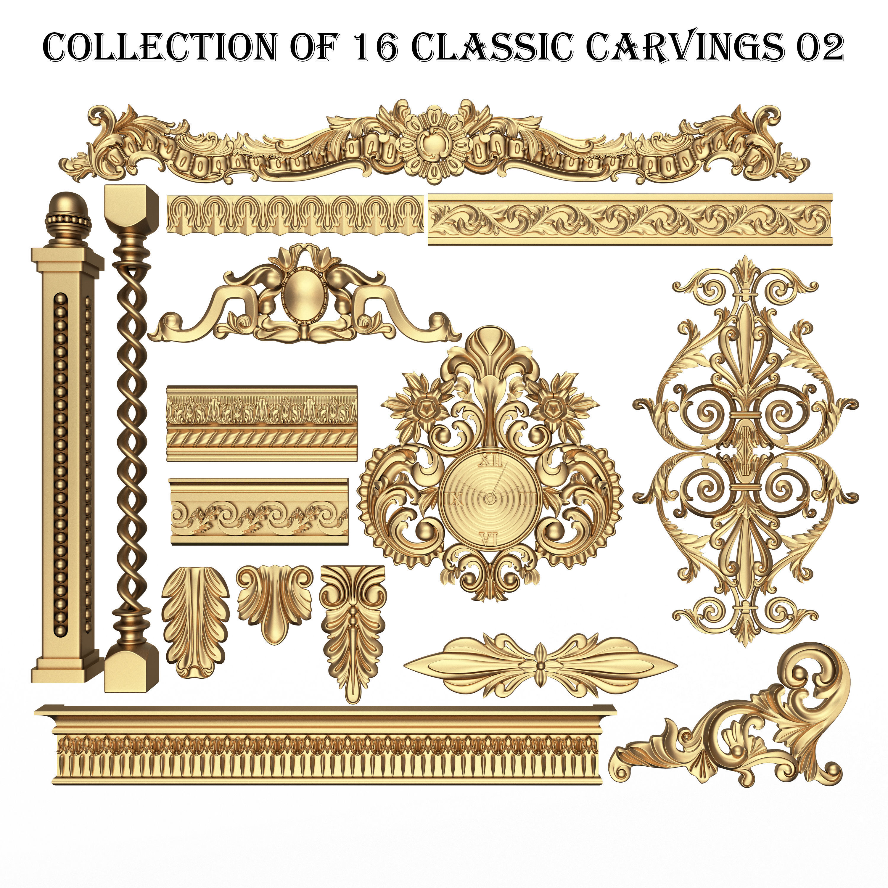 Collection of 170 Classic Carvings 06 Low-poly 3D model_1