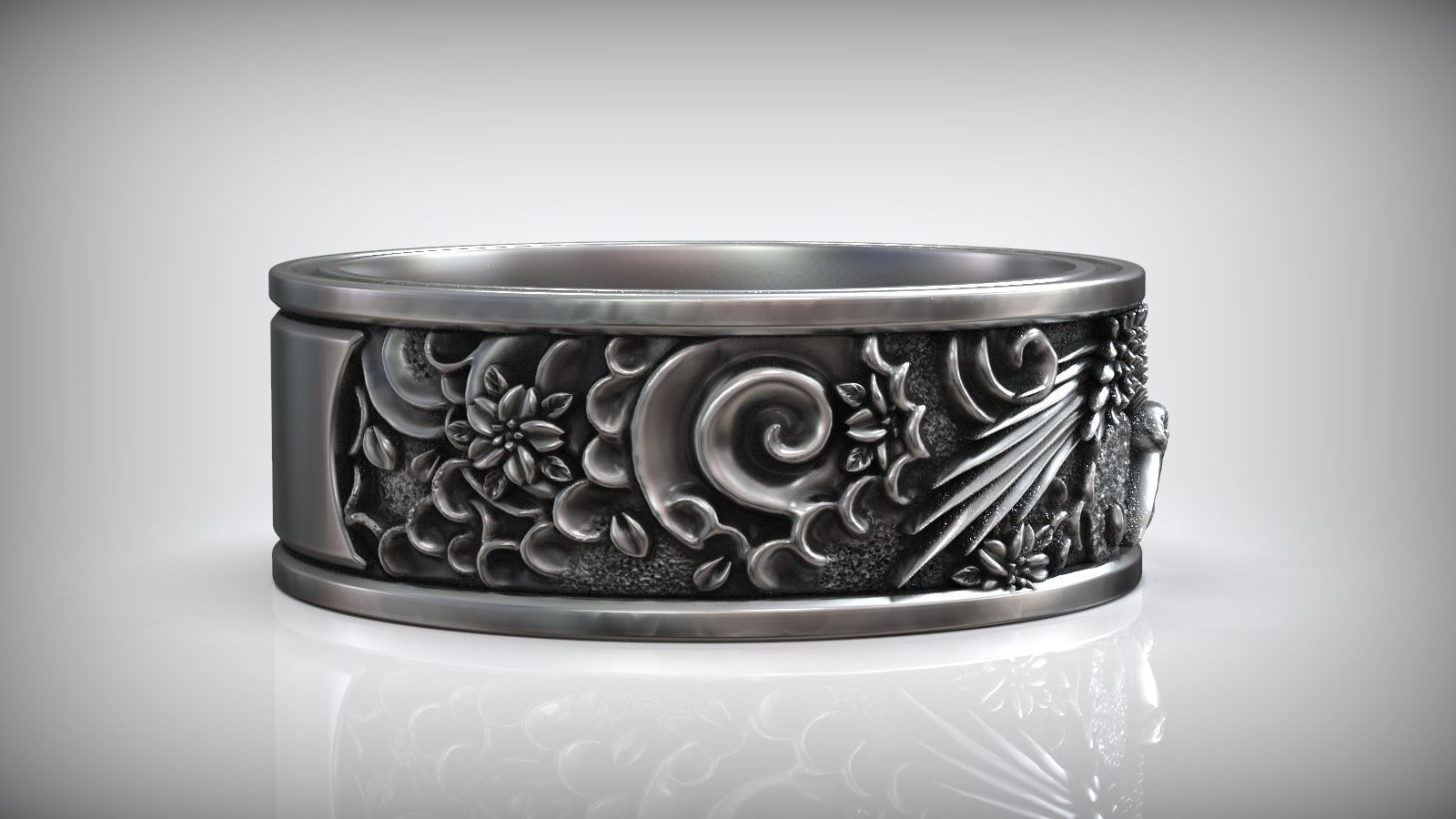 Shadoof Japanese Sun Traditional Ornamental Ring 3D print model_2