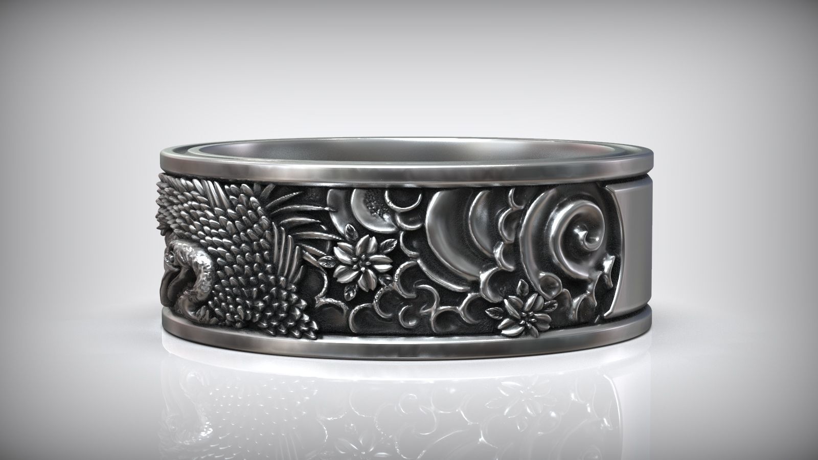Shadoof Japanese Sun Traditional Ornamental Ring 3D print model_1
