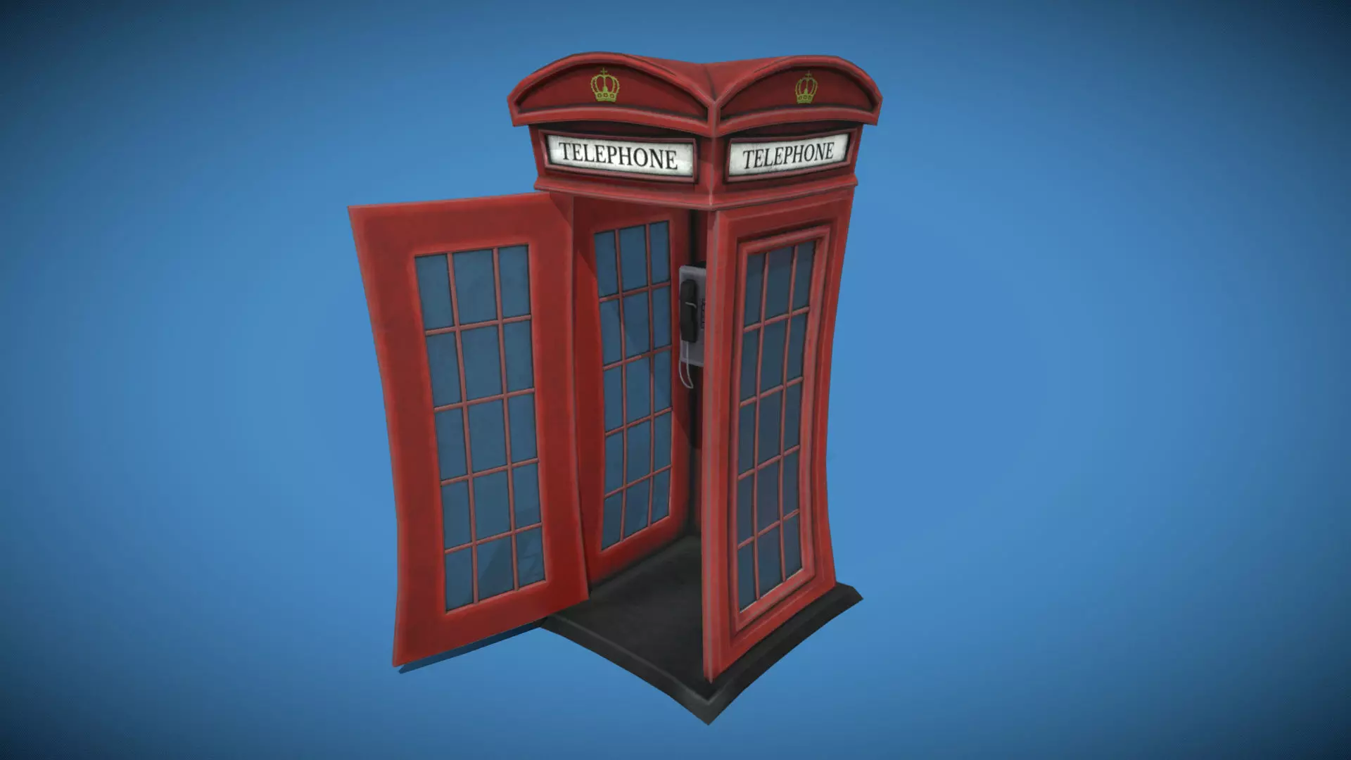 Stylized London UK Telephone Box Low-poly 3D model_0
