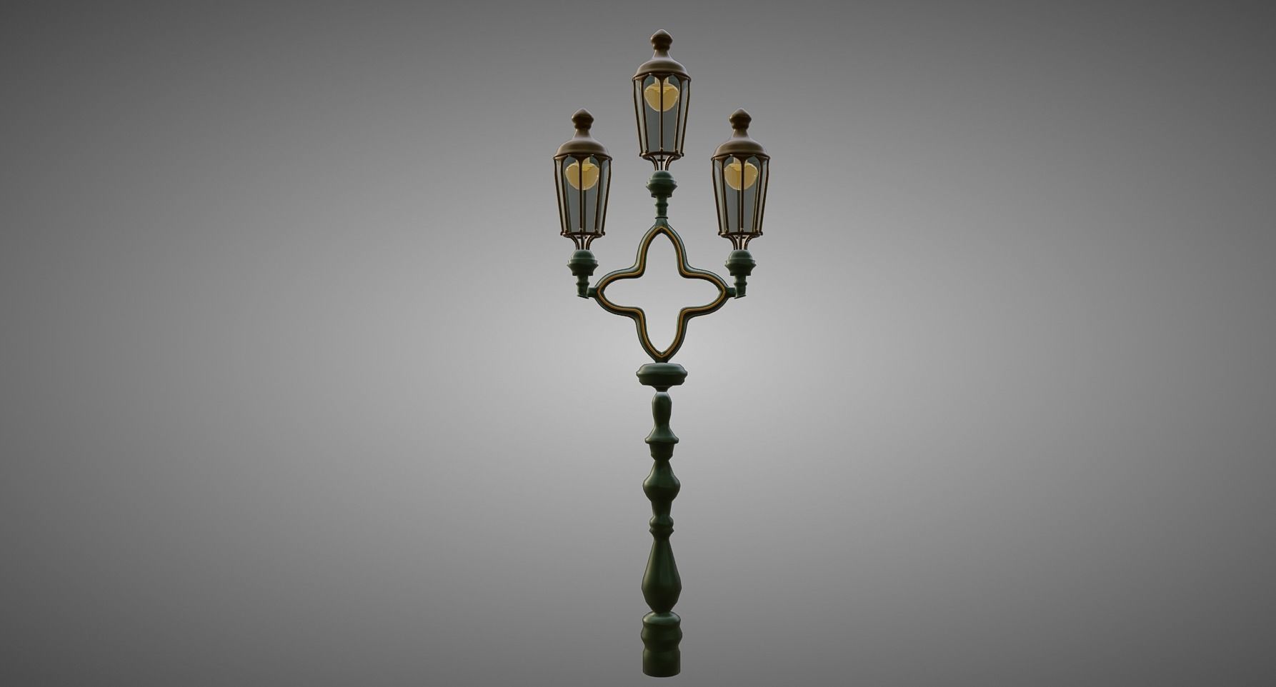 Lampost street lamp with three candle holders 3D model_4