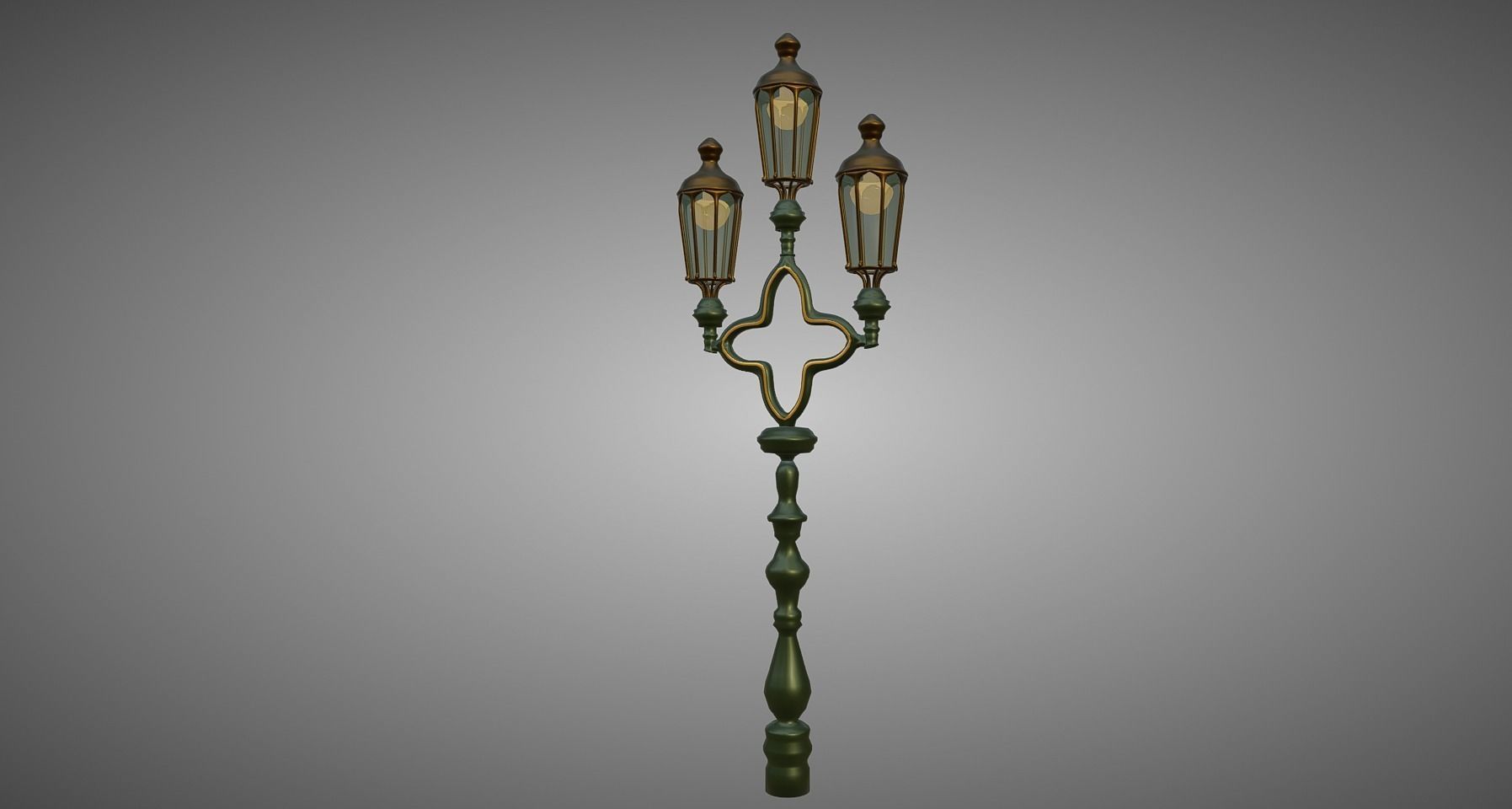 Lampost street lamp with three candle holders 3D model_1