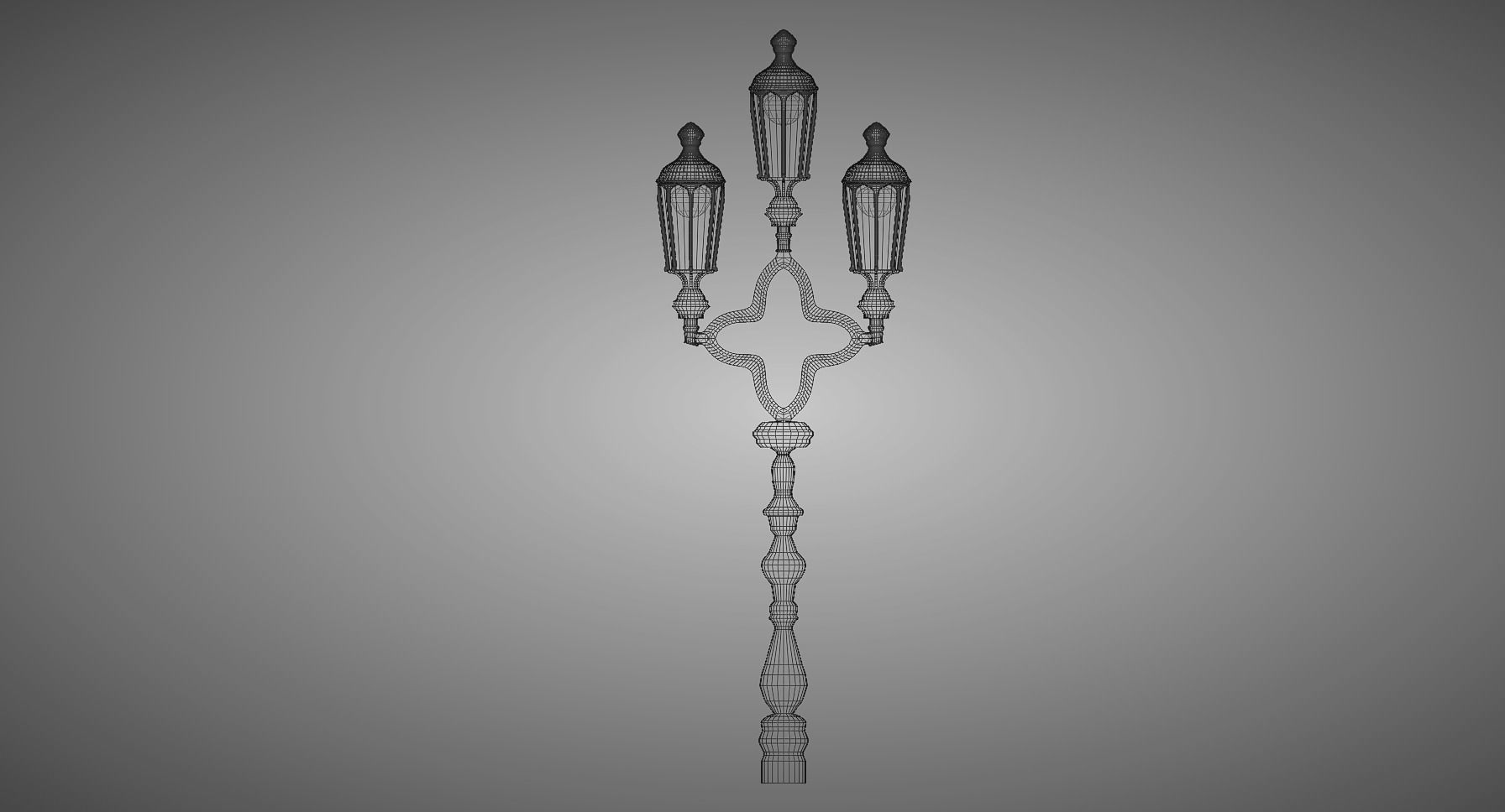 Lampost street lamp with three candle holders 3D model_9
