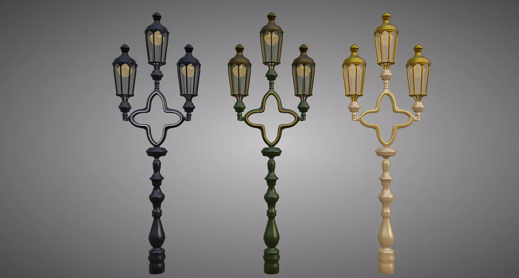 Lampost street lamp with three candle holders 3D model_0