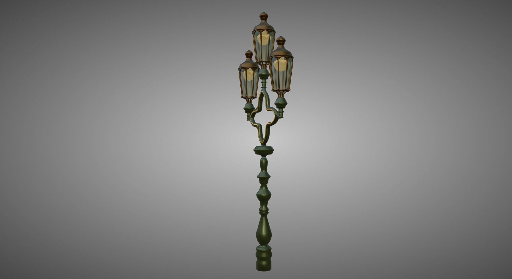 Lampost street lamp with three candle holders 3D model_2
