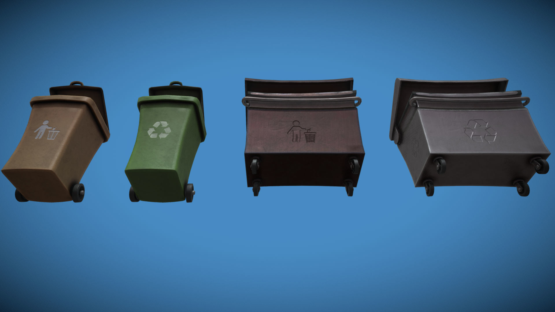 Stylized London UK Trash Bin and Recycle Bin Low-poly 3D model_4