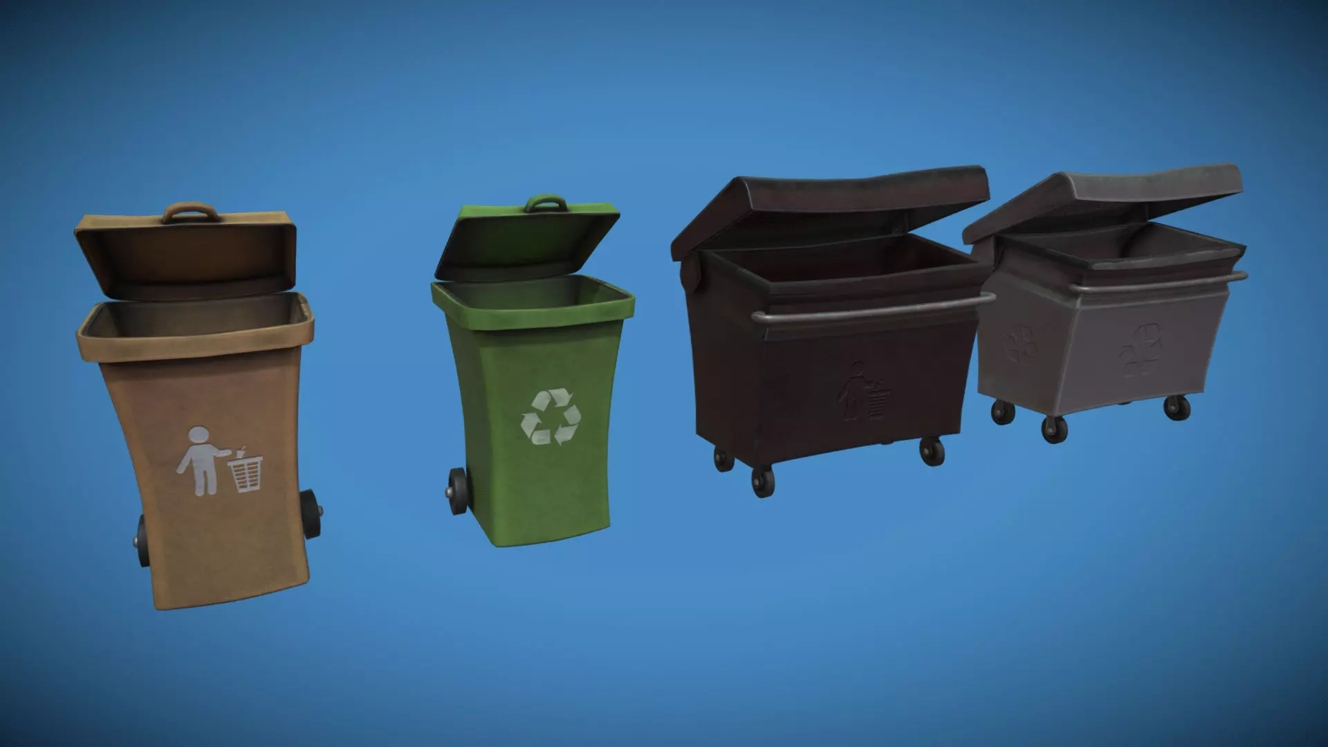 Stylized London UK Trash Bin and Recycle Bin Low-poly 3D model_0