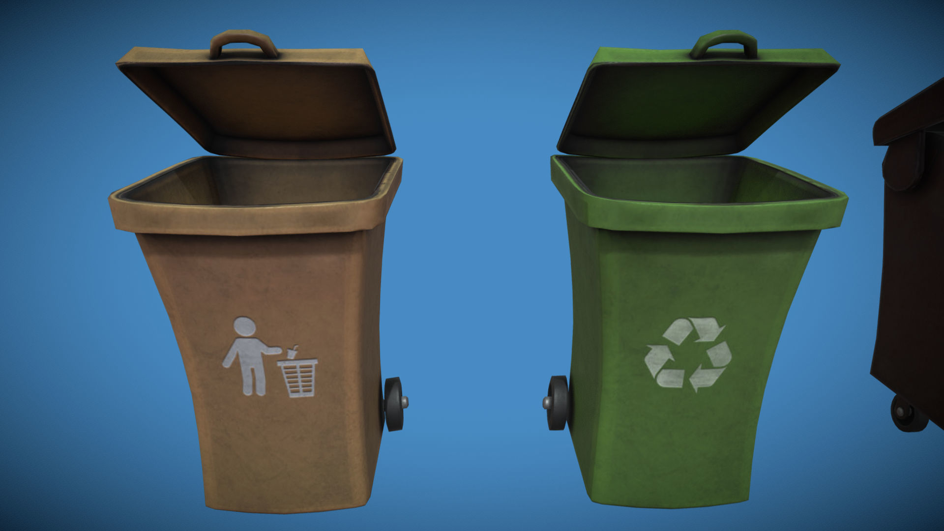 Stylized London UK Trash Bin and Recycle Bin Low-poly 3D model_2