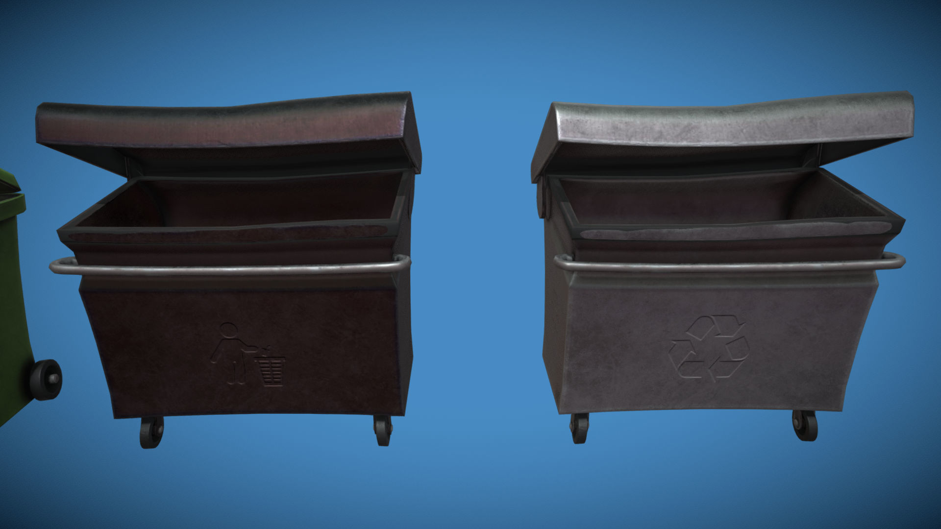 Stylized London UK Trash Bin and Recycle Bin Low-poly 3D model_3