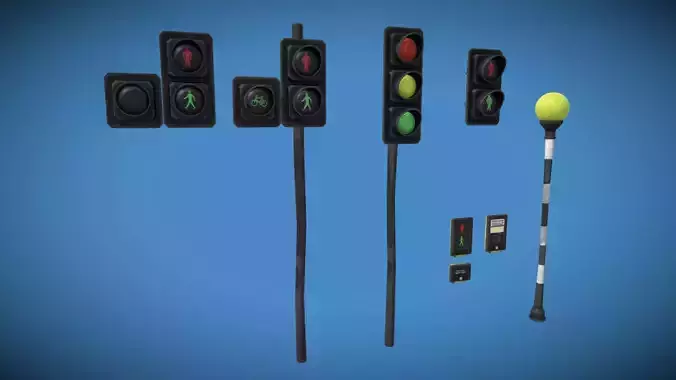 Stylized London UK Traffic Light Pack Low-poly 3D model