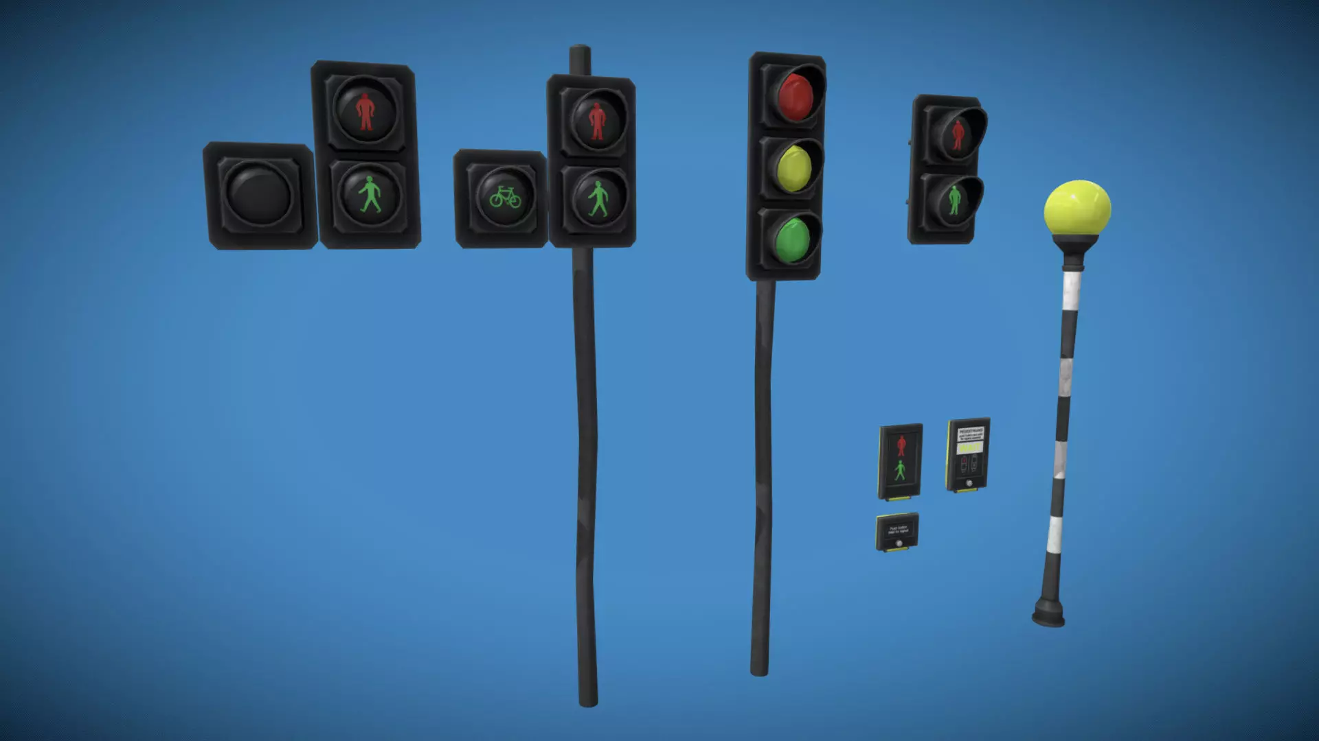 Stylized London UK Traffic Light Pack Low-poly 3D model_0