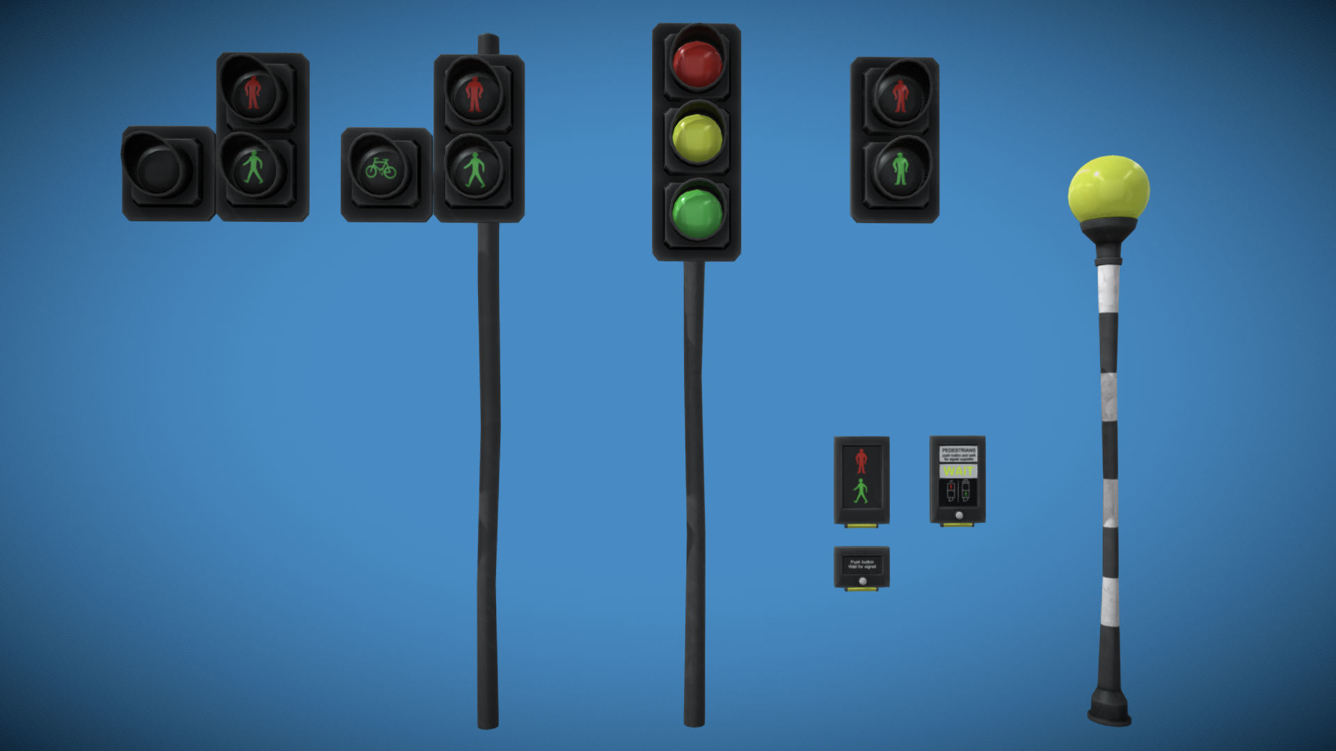 Stylized London UK Traffic Light Pack Low-poly 3D model_4