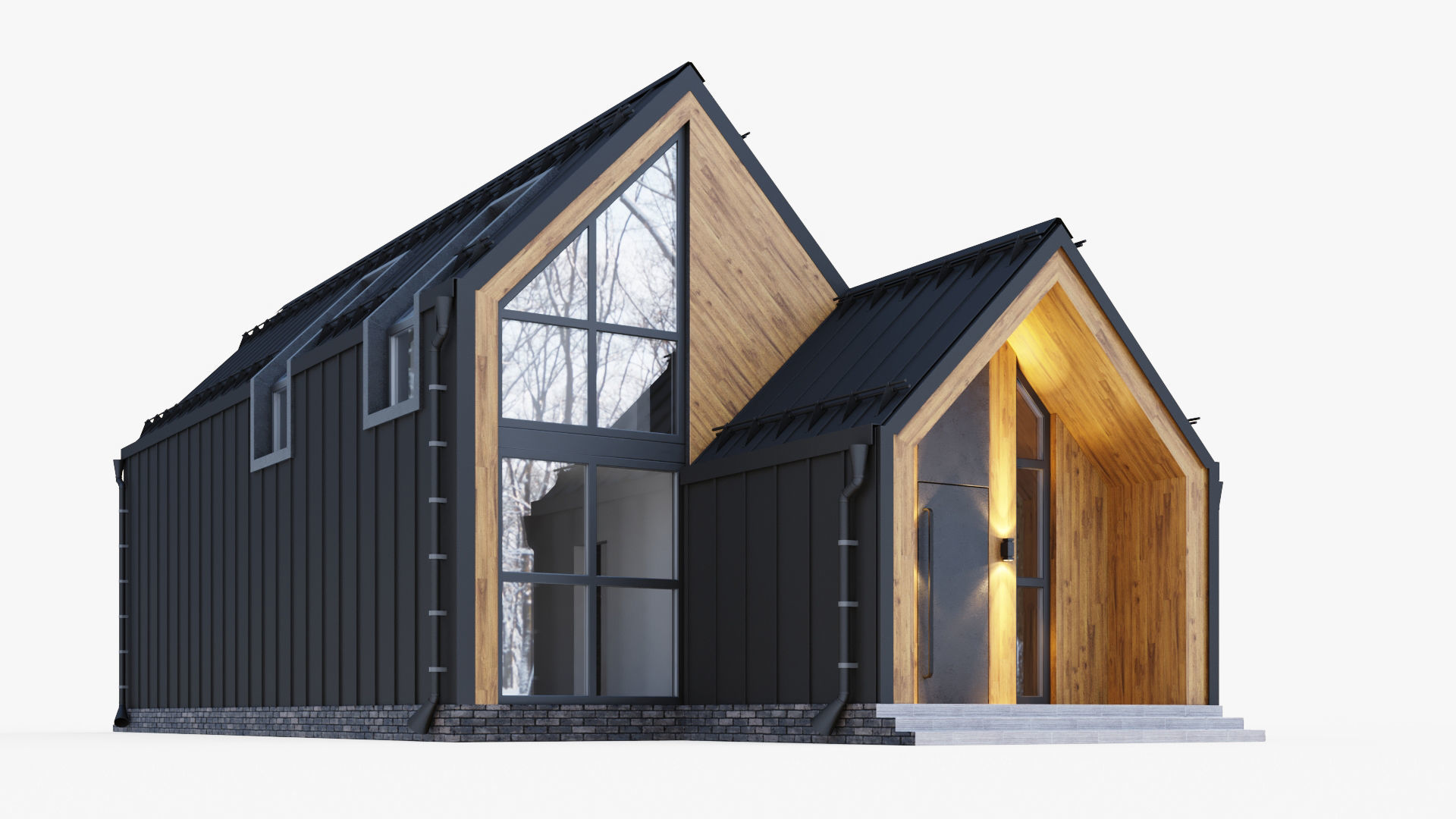 Barnhouse with stained glass windows 3D model_4