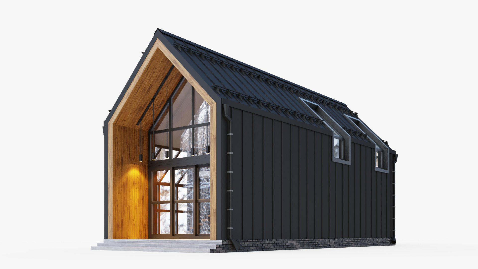 Barnhouse with stained glass windows 3D model_2