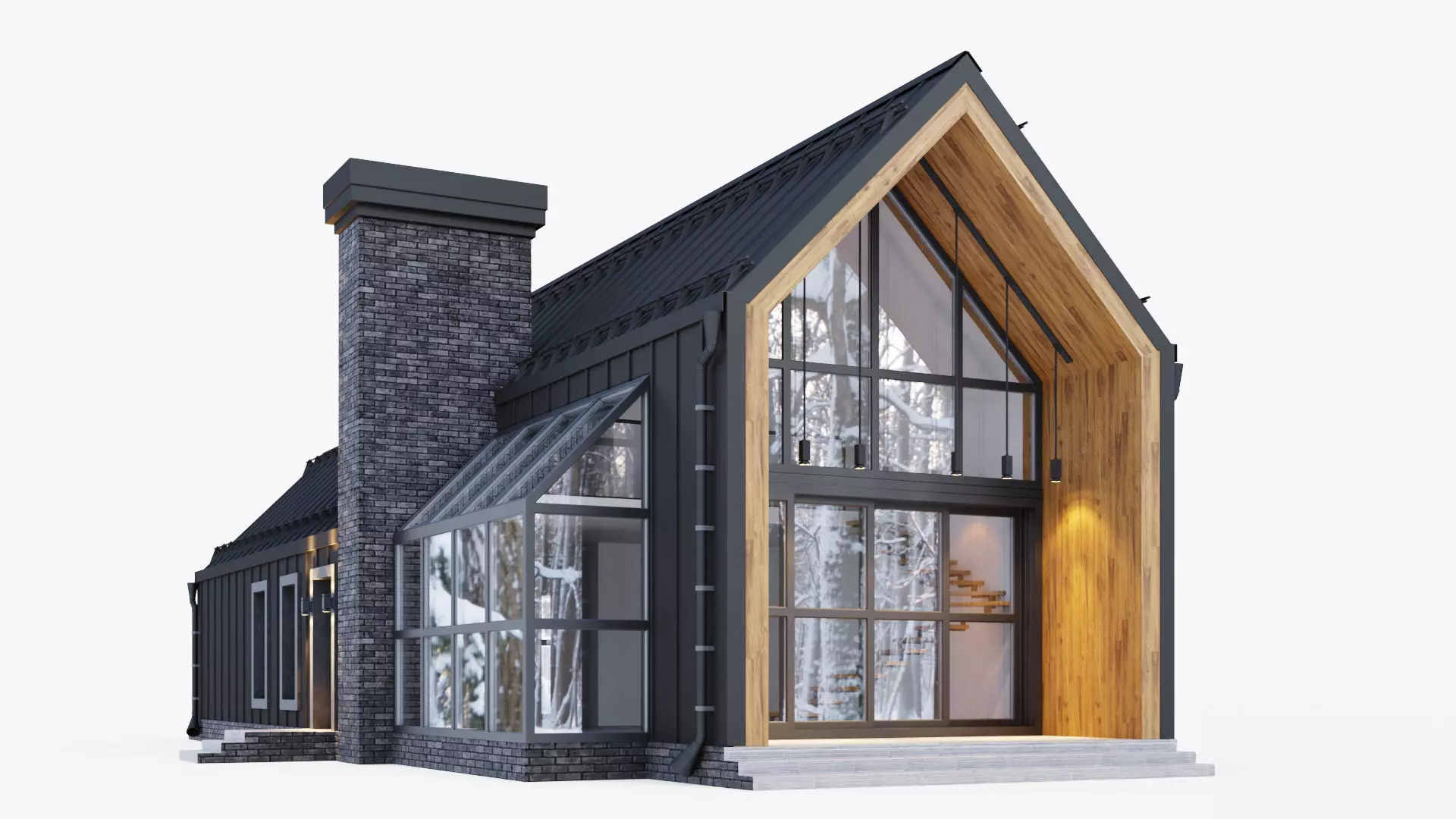 Barnhouse with stained glass windows 3D model_0