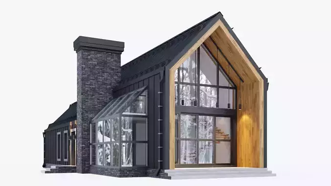 Barnhouse with stained glass windows 3D model