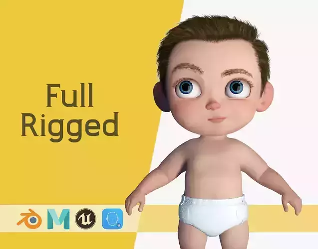 Cartoon Baby Rigged 3D model 5 Lods 4K Textures Low-poly 3D model