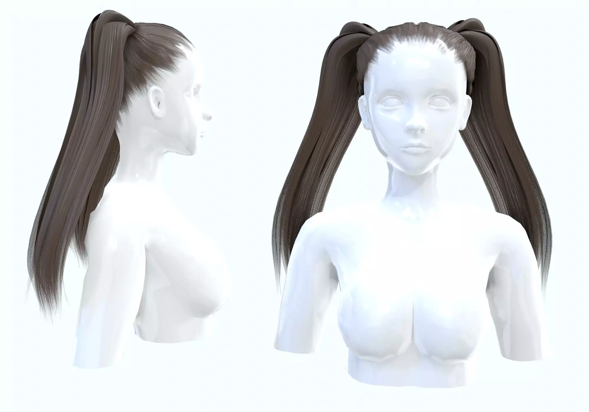 Two Ponytails Hairstyle 3D model_0