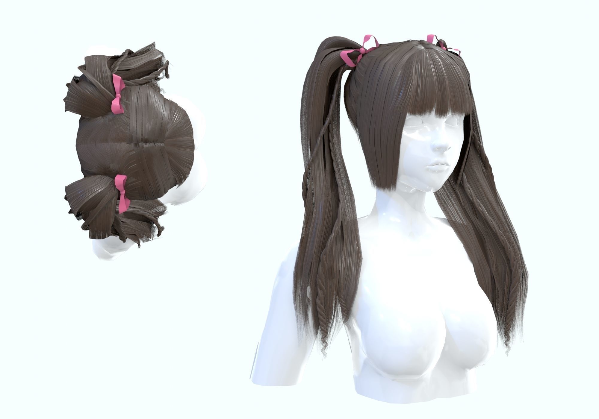 Ponytails Female Hairstyle 3D model_1