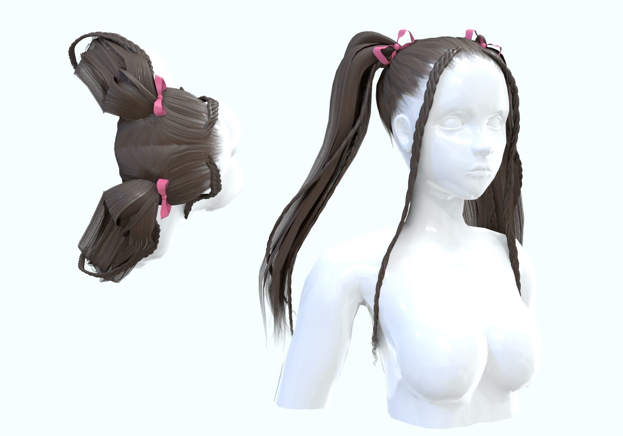 Female Stylized Hairstyle 3D model_1