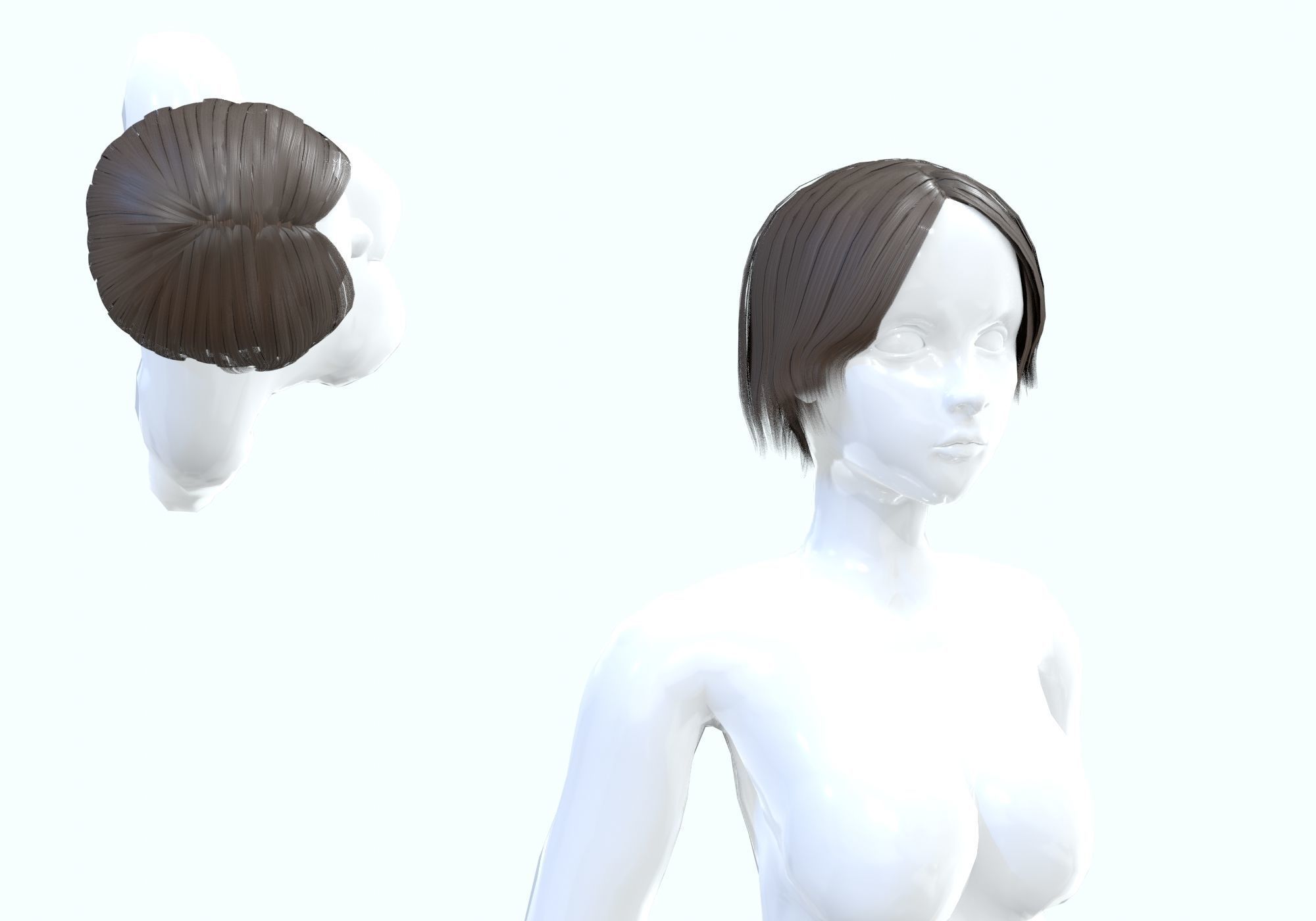 Female Short Hairstyle 3D model_1