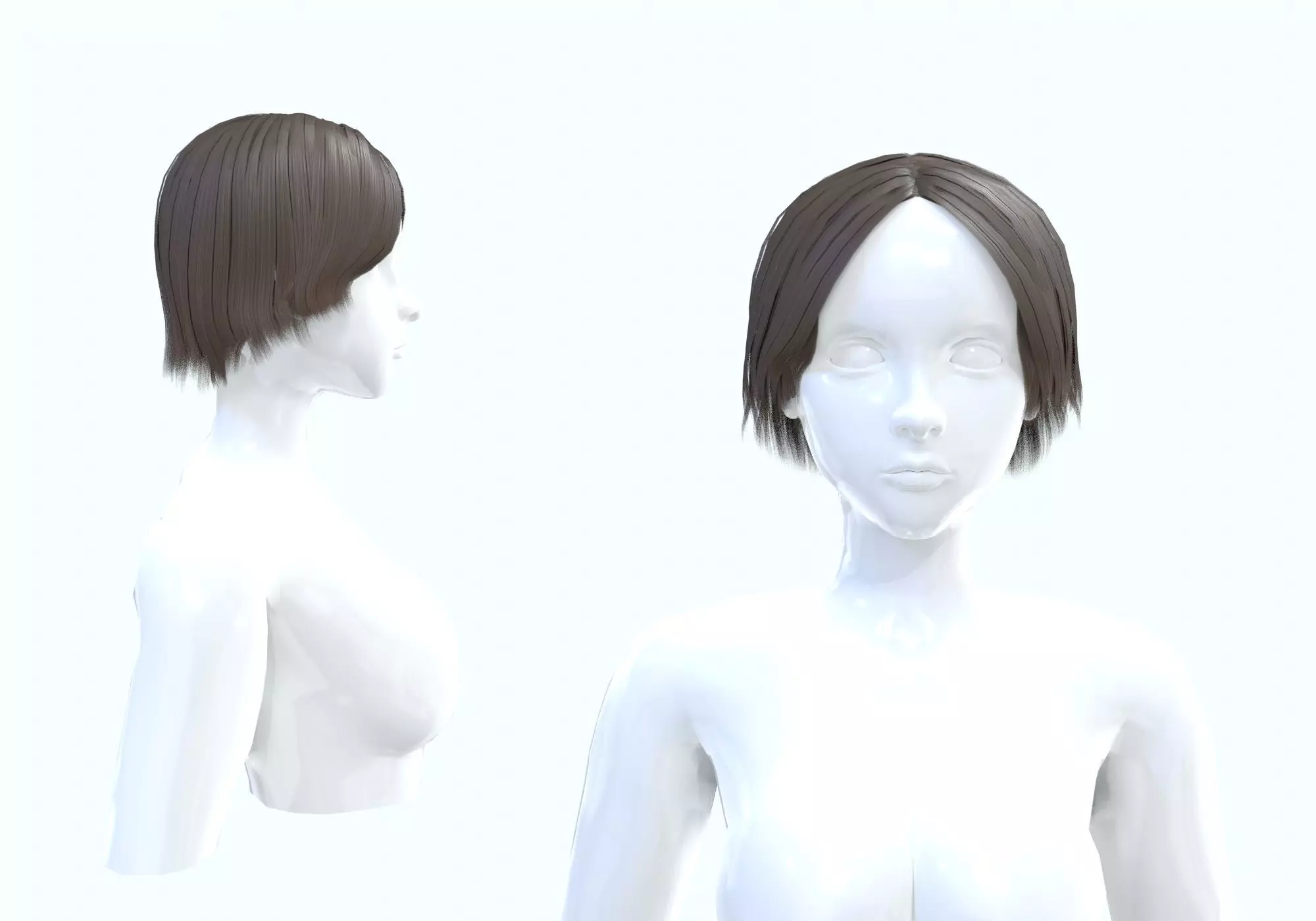 Female Short Hairstyle 3D model_0
