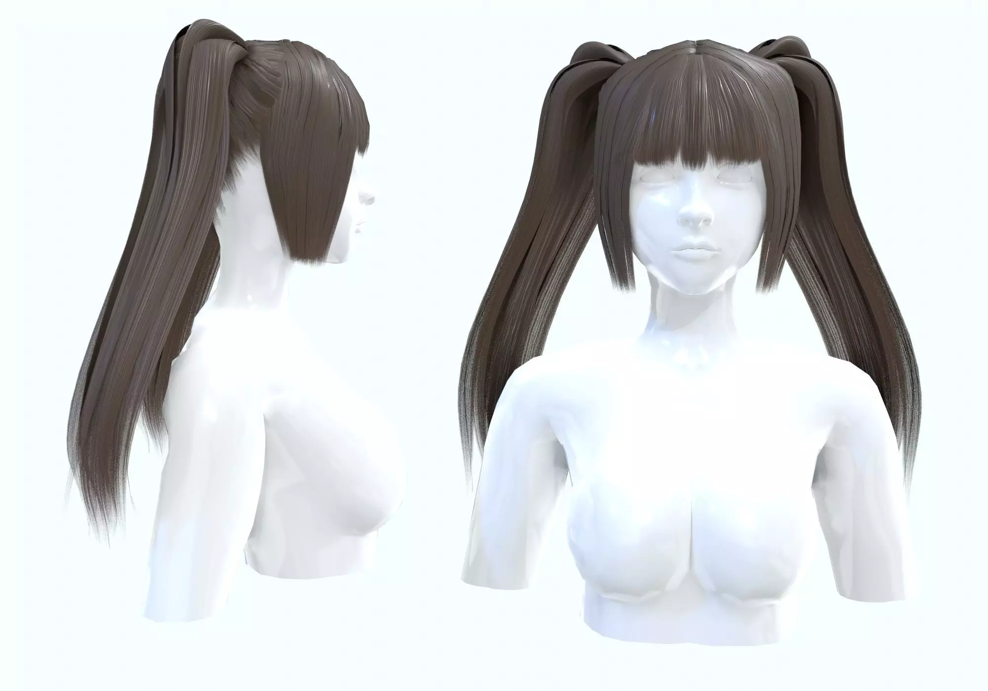 Female Bangs Hairstyle  3D model_0