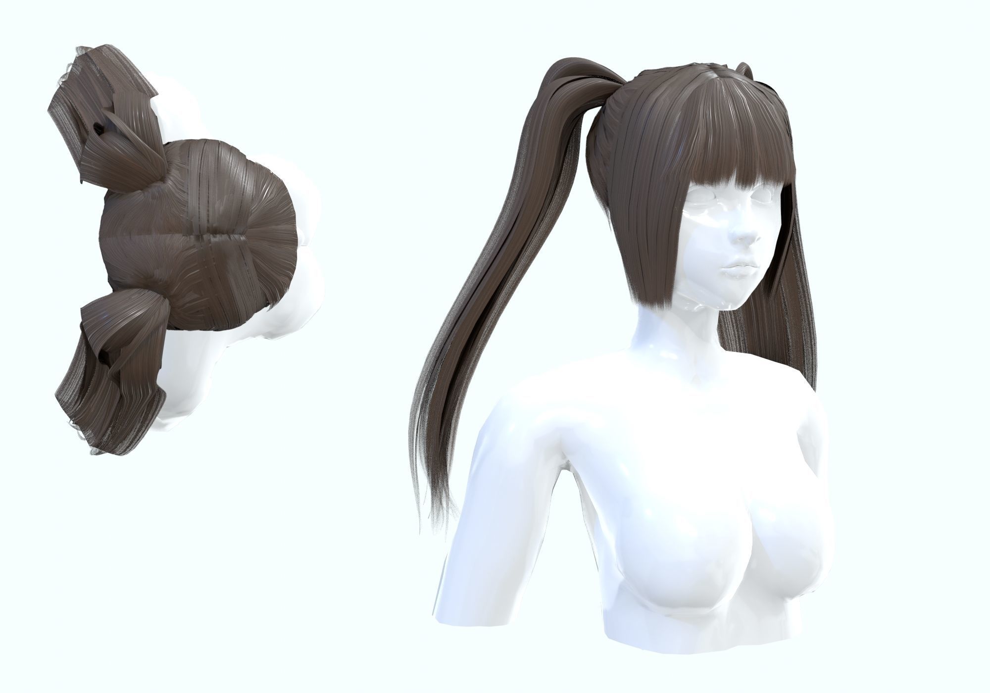 Female Bangs Hairstyle  3D model_1