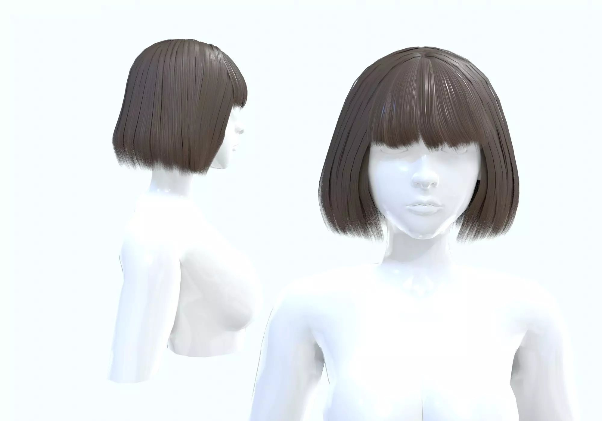 Bob Bangs Hairstyle 3D model_0