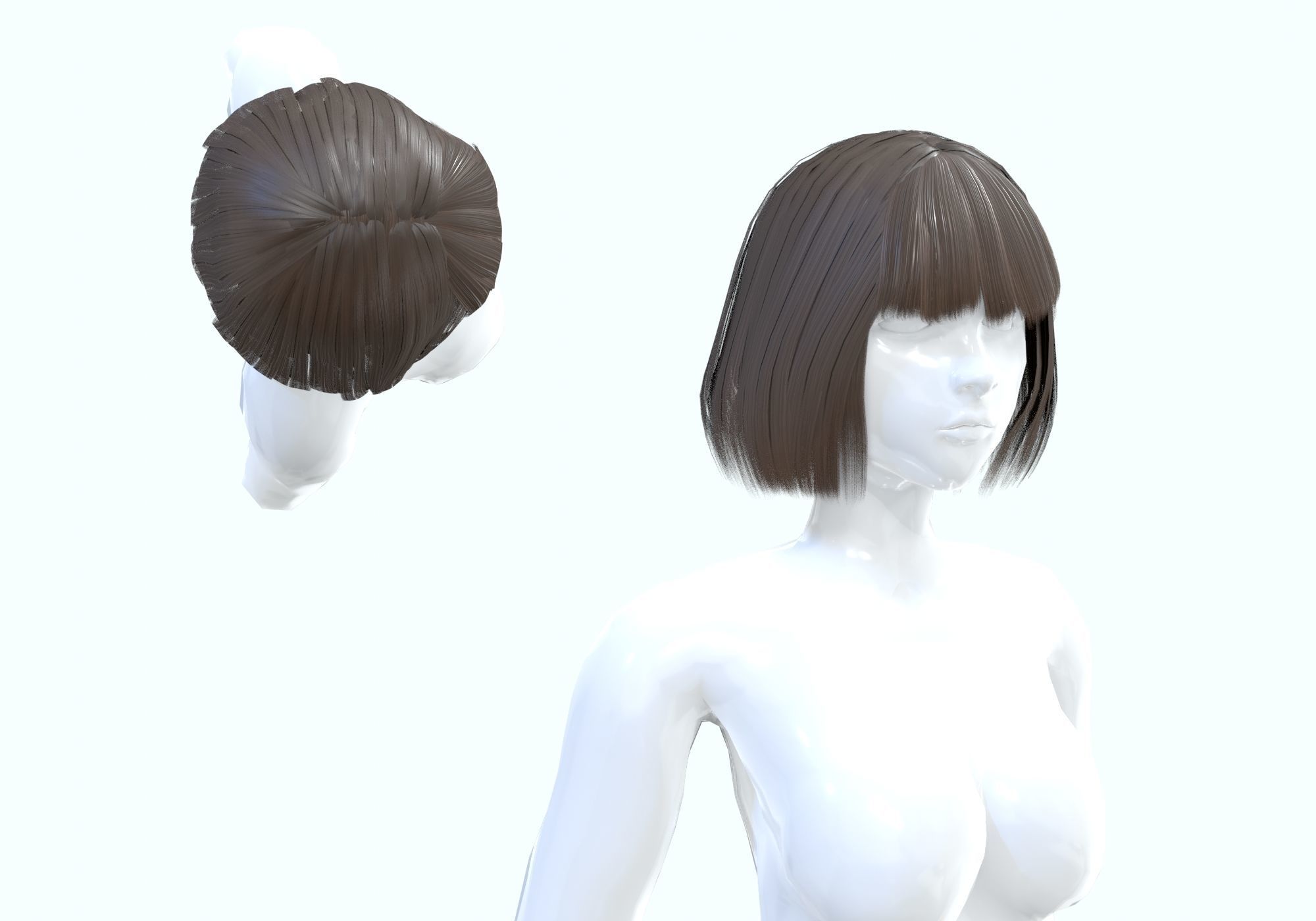Bob Bangs Hairstyle 3D model_1