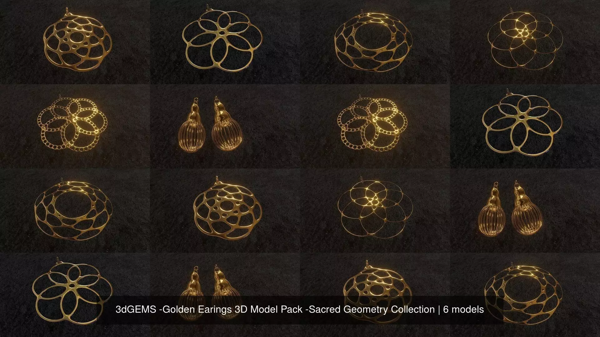 3dGEMS -Golden Earings 3D Model Pack -Sacred Geometry Collection _0