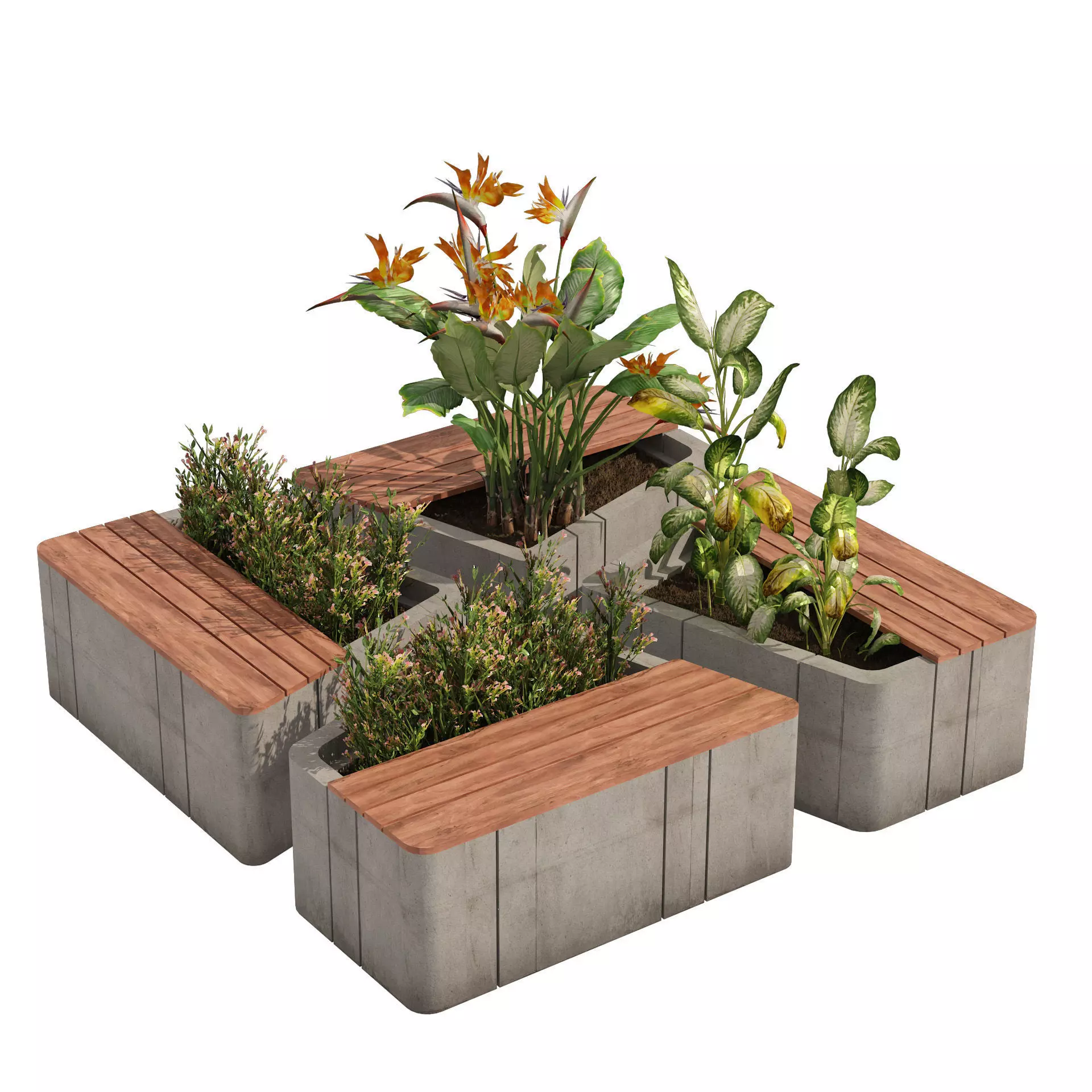 Modular Planters Low-poly 3D model