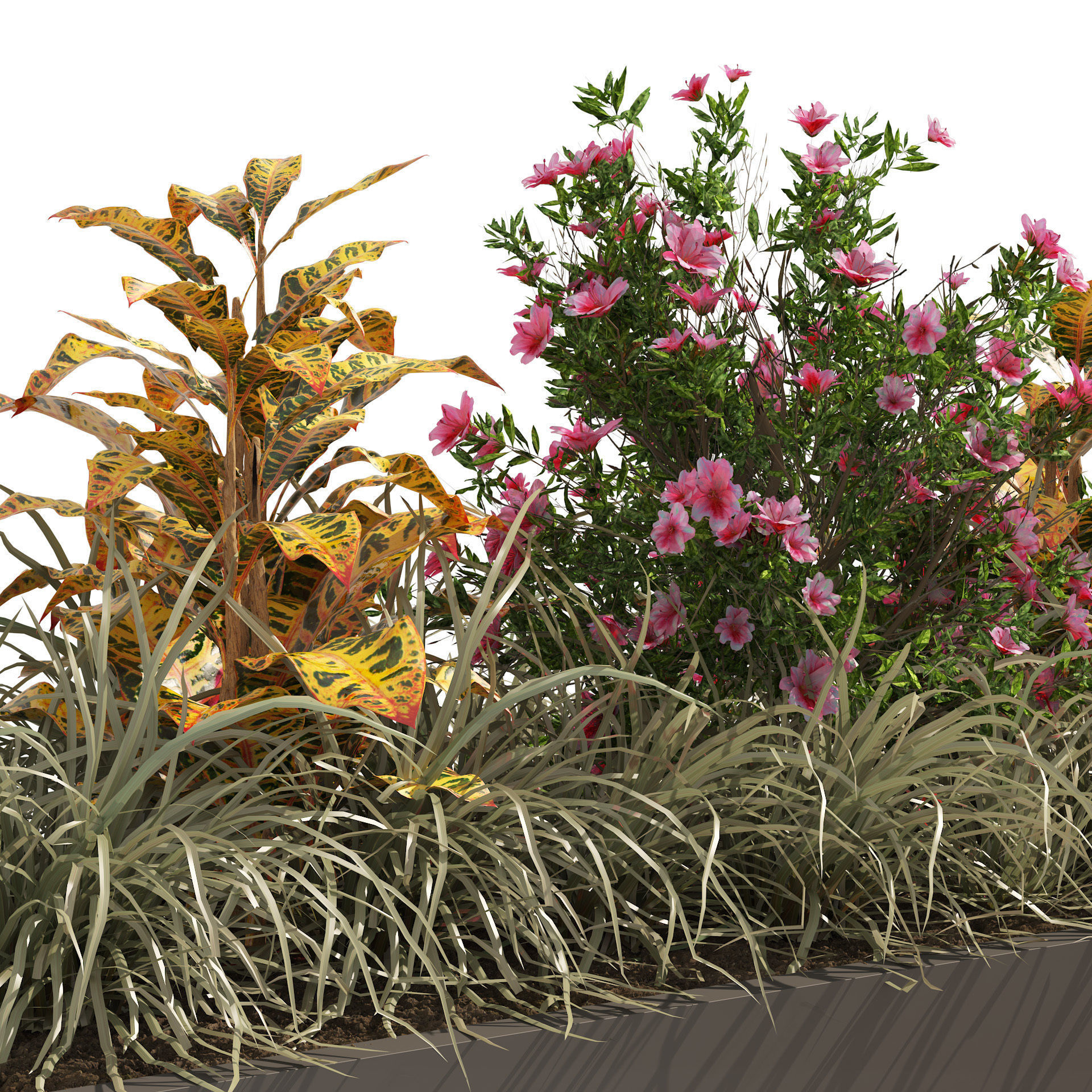 Modern Flowers Planter with Wood Bench 3D model_2