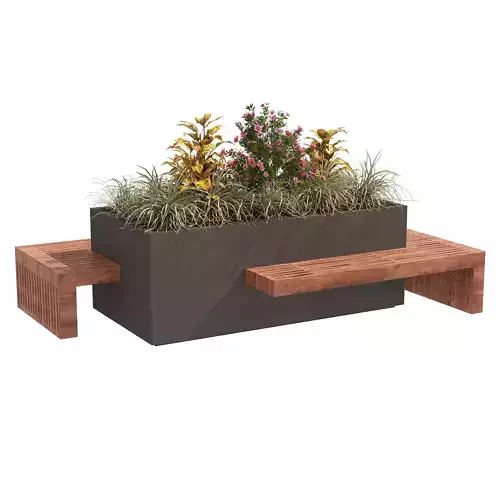 Modern Flowers Planter with Wood Bench 3D model