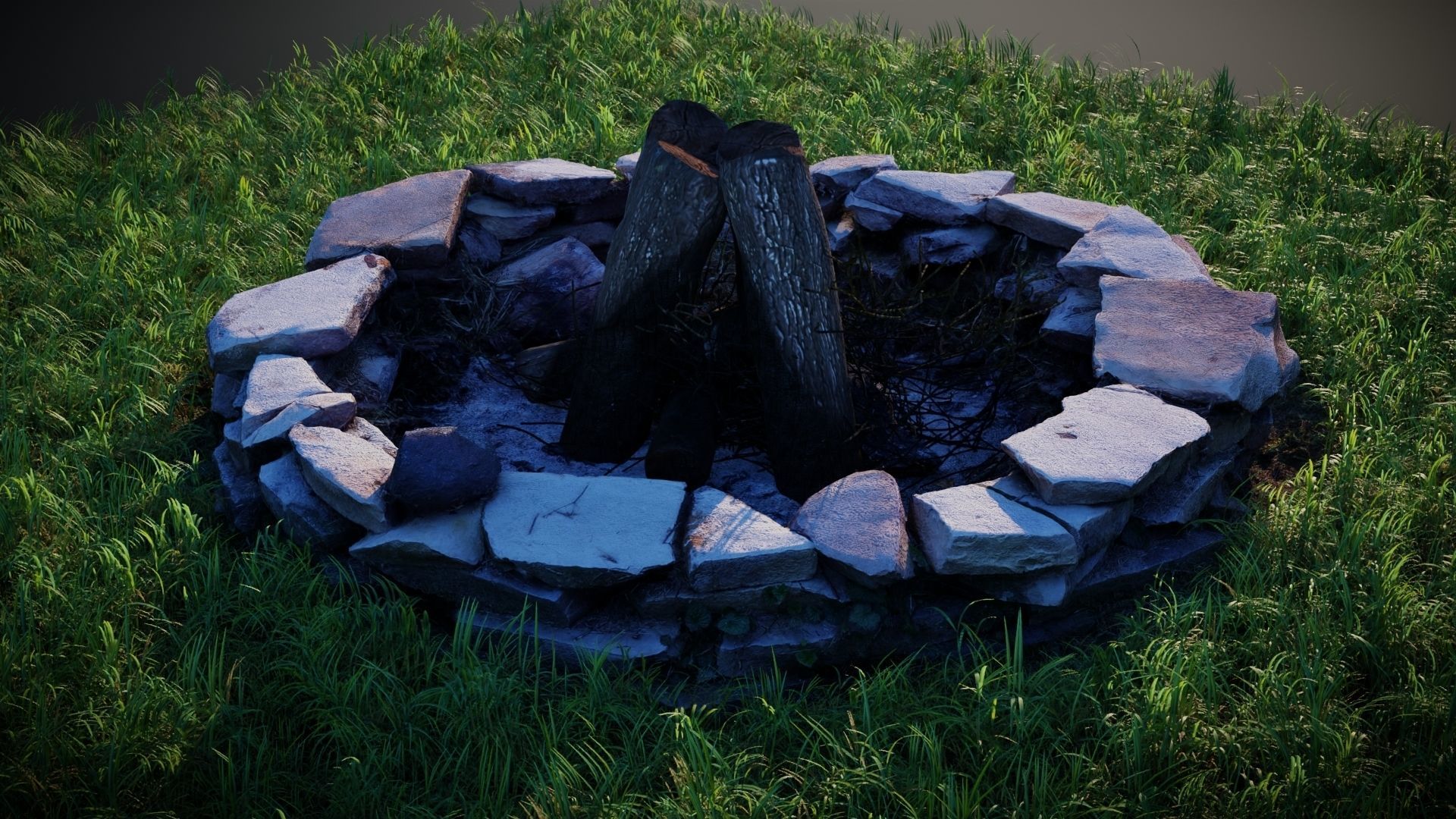 Flagstone Fire Pit with Optional Firewood 3D model_9